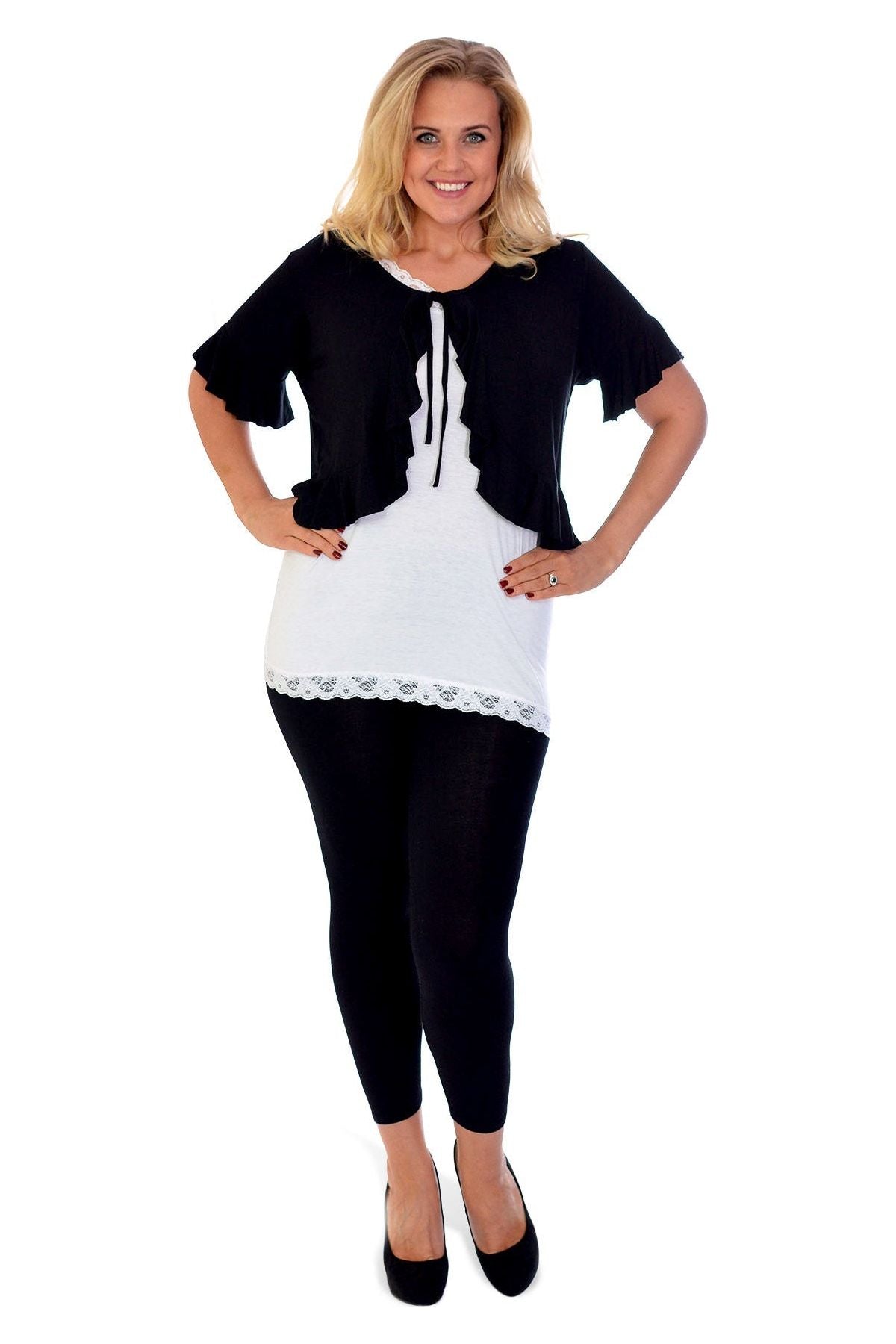 Plus Size Frill Tie Shrug Tops WearAll