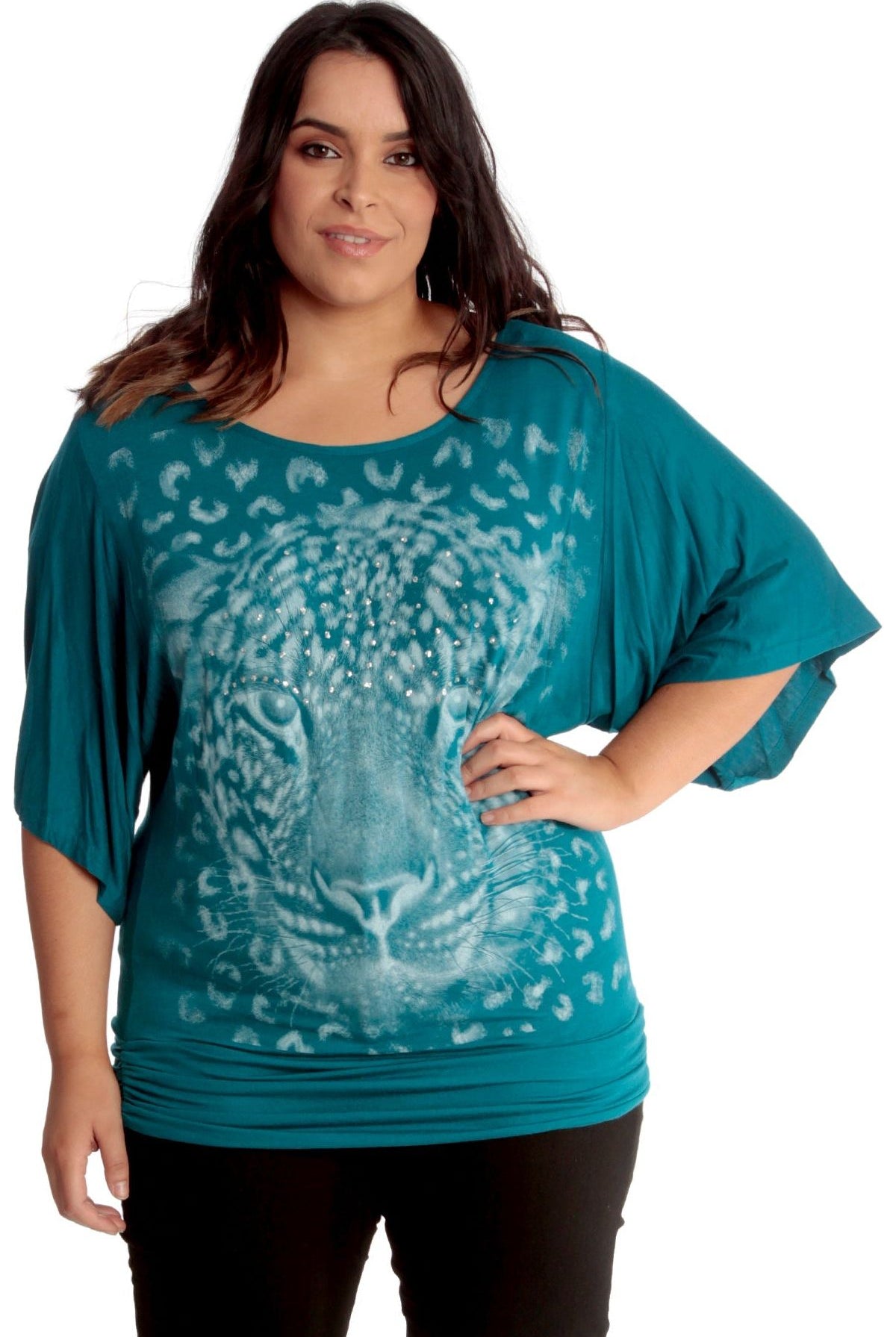 Tiger Print Glitter Batwing Top Tops WearAll