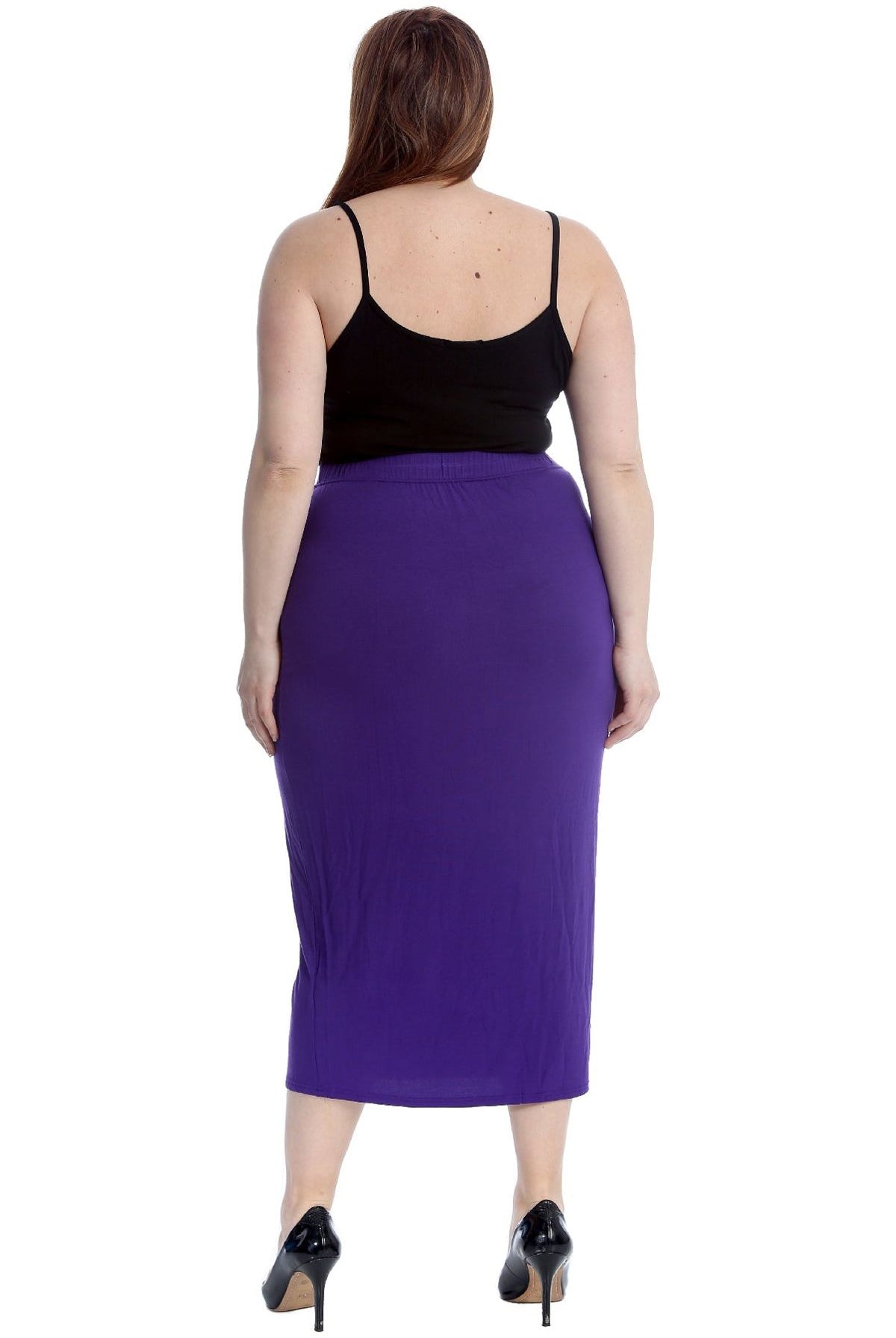 Plus Size Plain Long Ladies Stretch Maxi Skirt Apparel & Accessories WearAll