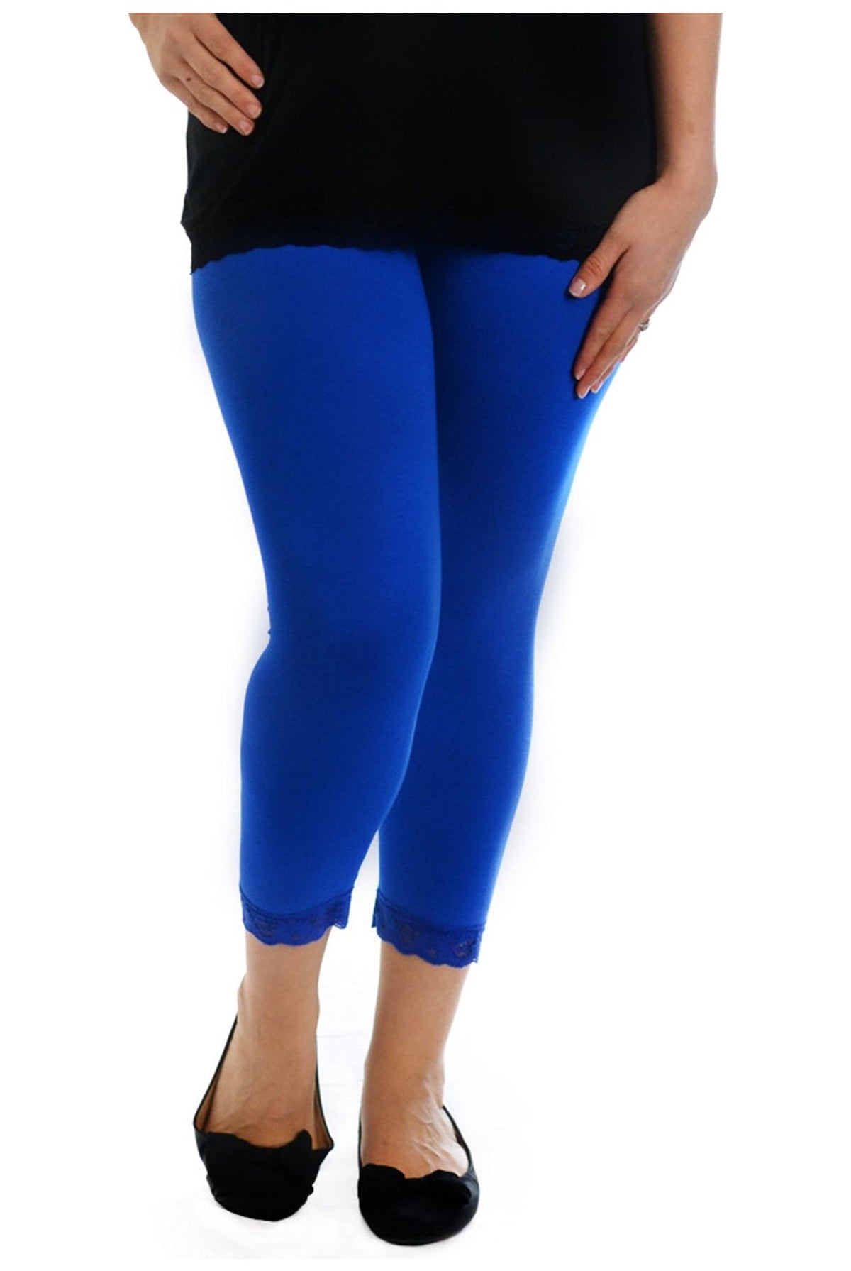 Cropped Lace Trim Leggings Leggings WearAll