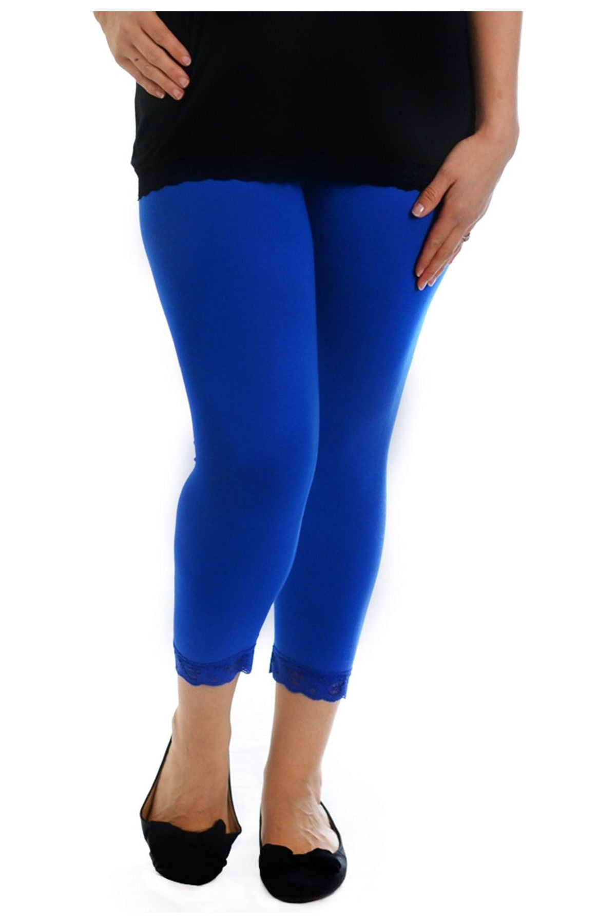 Cropped Lace Trim Leggings Leggings WearAll