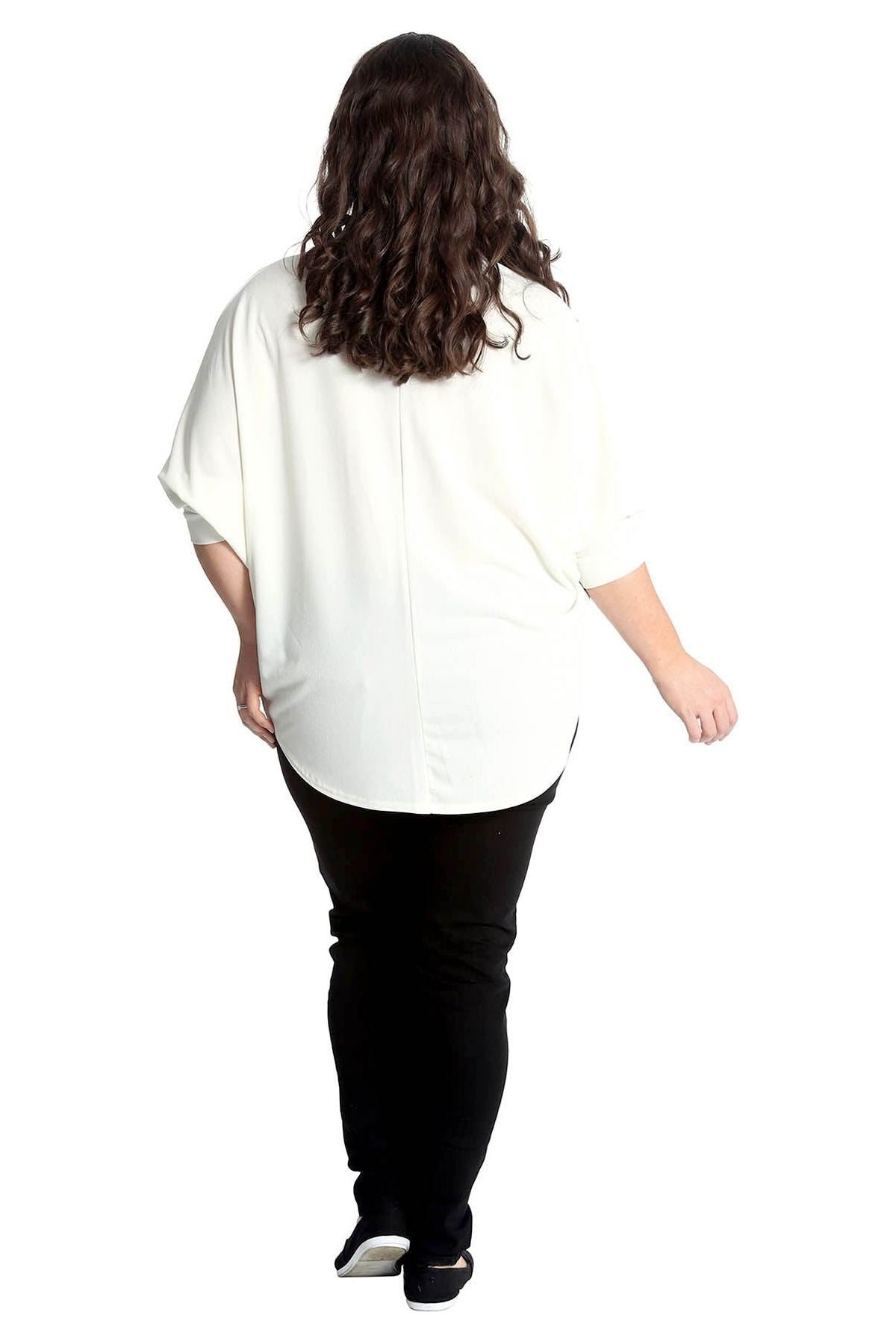 Plus Size Zip Curved Hem V-Neck Batwing Sleeve Top Tops WearAll