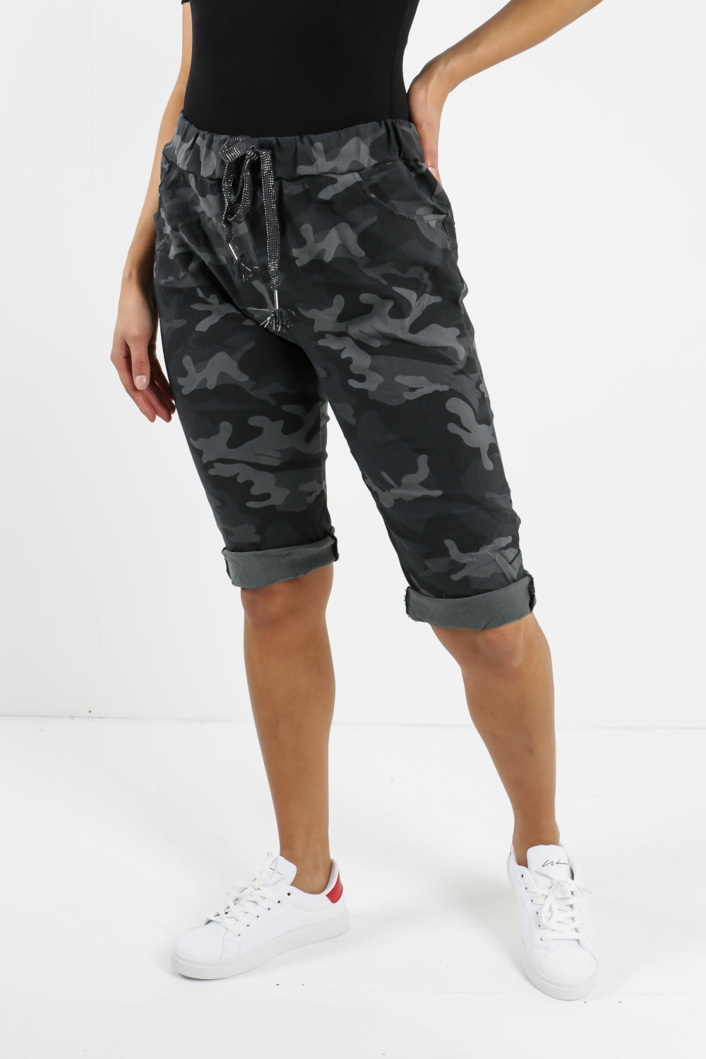Ladies Italian Stretch Shorts Women's camouflage Plain Magic Comfy Lagenlook Hot Pants 8-22 Skirts & Shorts WearAll