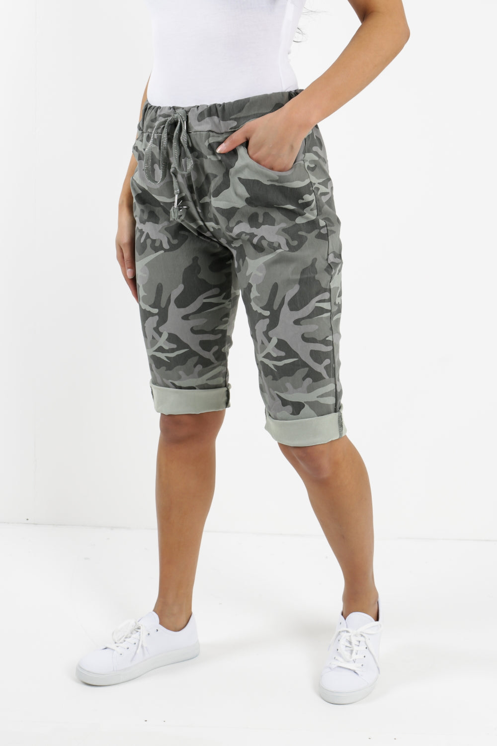 Ladies Italian Stretch Shorts Women's camouflage Plain Magic Comfy Lagenlook Hot Pants 8-22 Skirts & Shorts WearAll