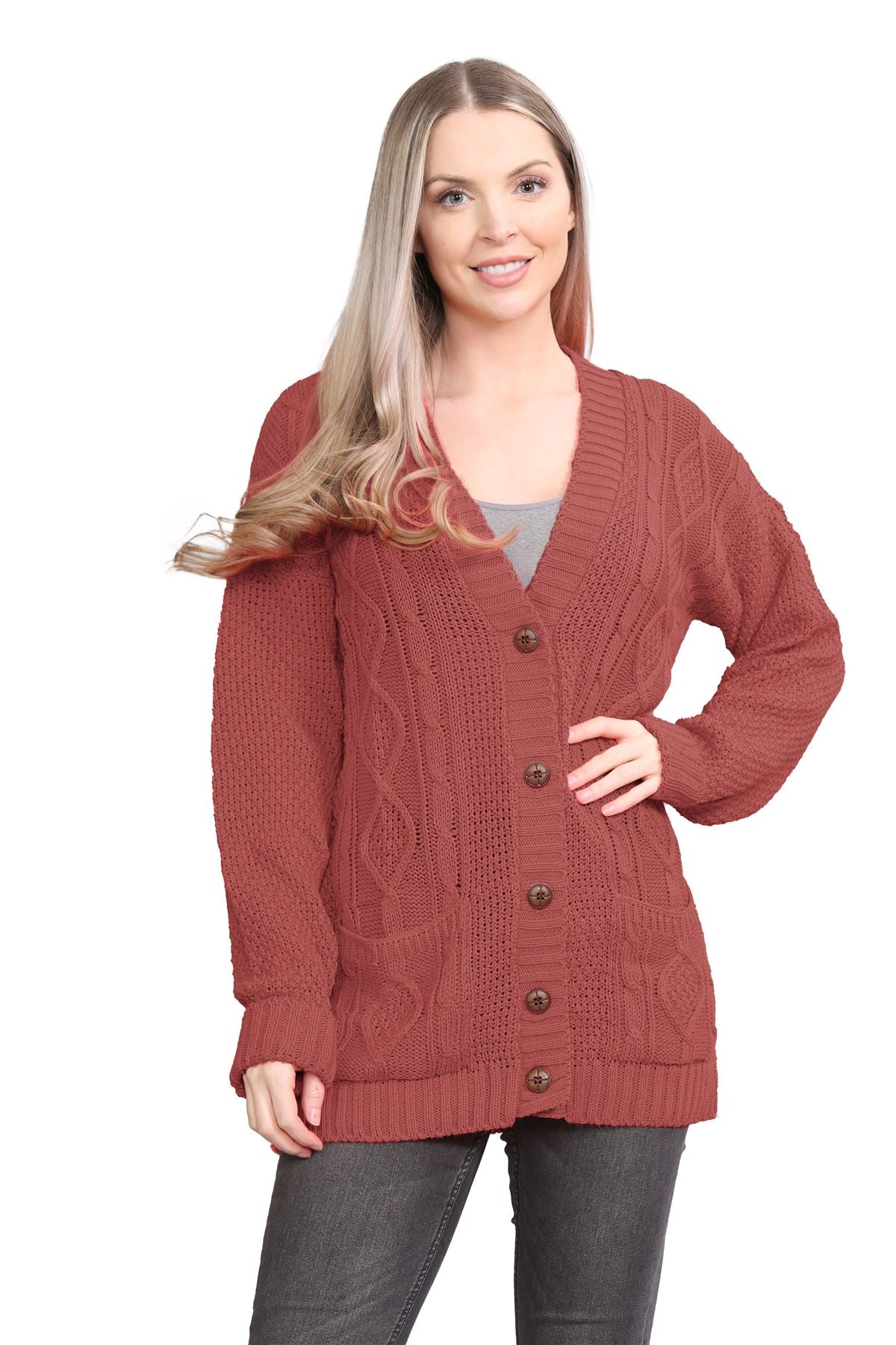 Cable Knitted Button Cardigan Knitted Cardigan WearAll Rust 8-10