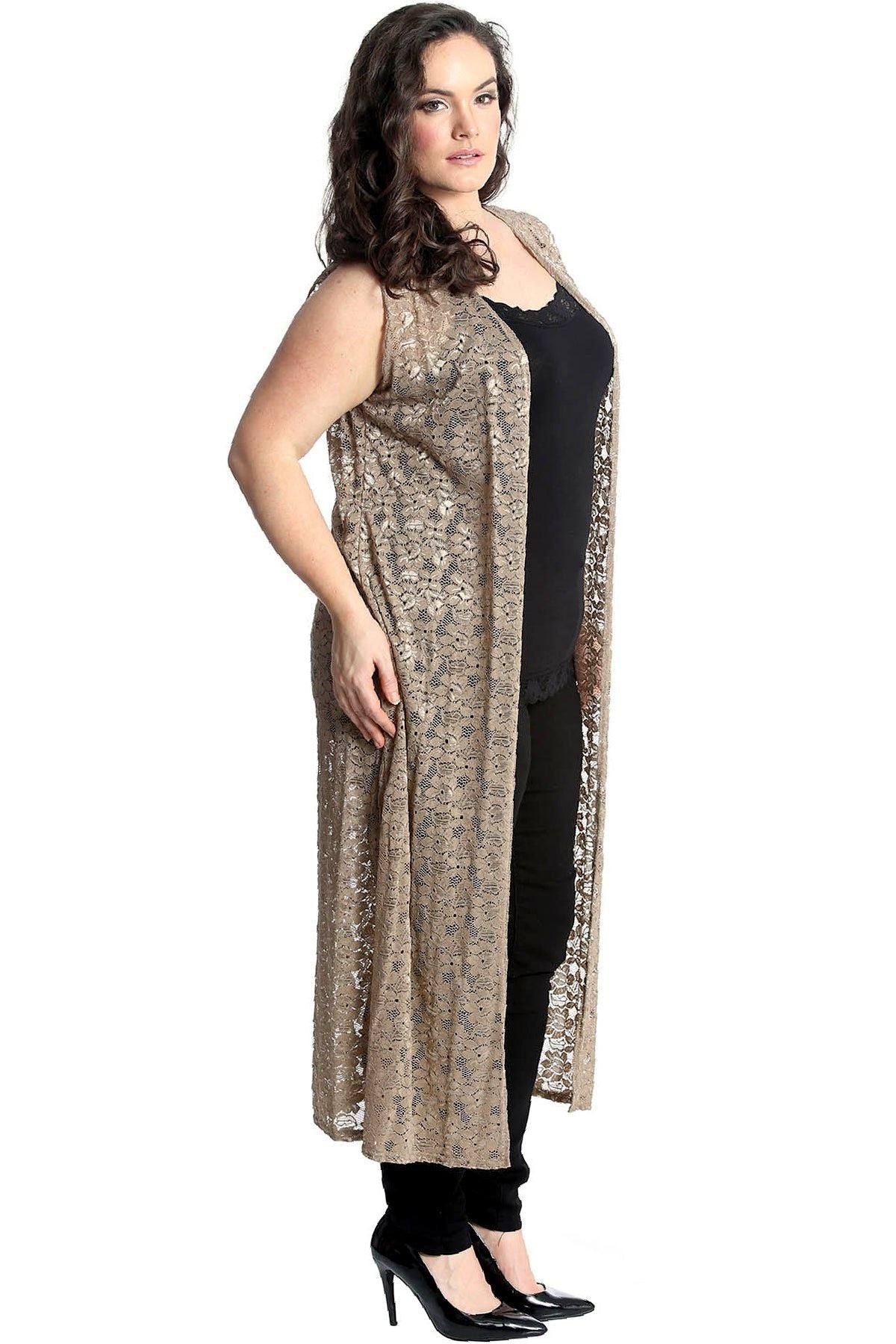 Floral Lace Open Top Long Cardigan Tops WearAll