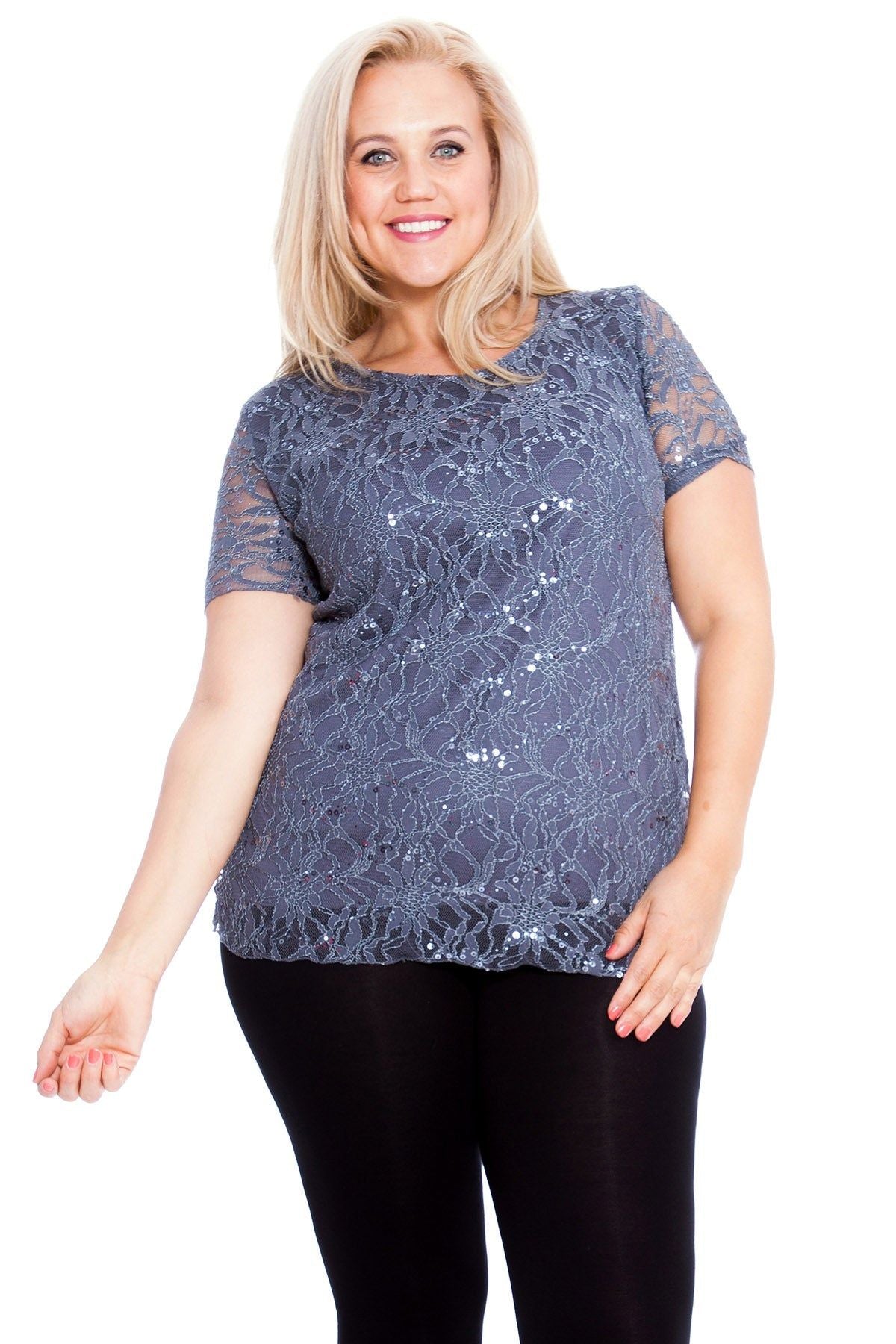 Plus Size Lace Sequin Lined Top Tops WearAll