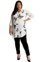 Butterfly Print Side Slit Curved Hem Top Tops WearAll