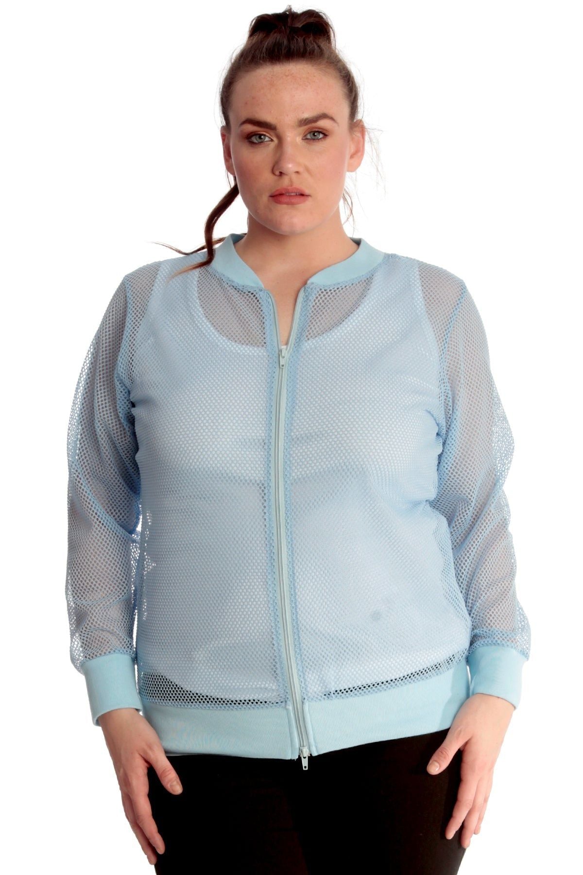 Mesh Bomber Jacket Ladies Net Plain Top Jacket WearAll White 14