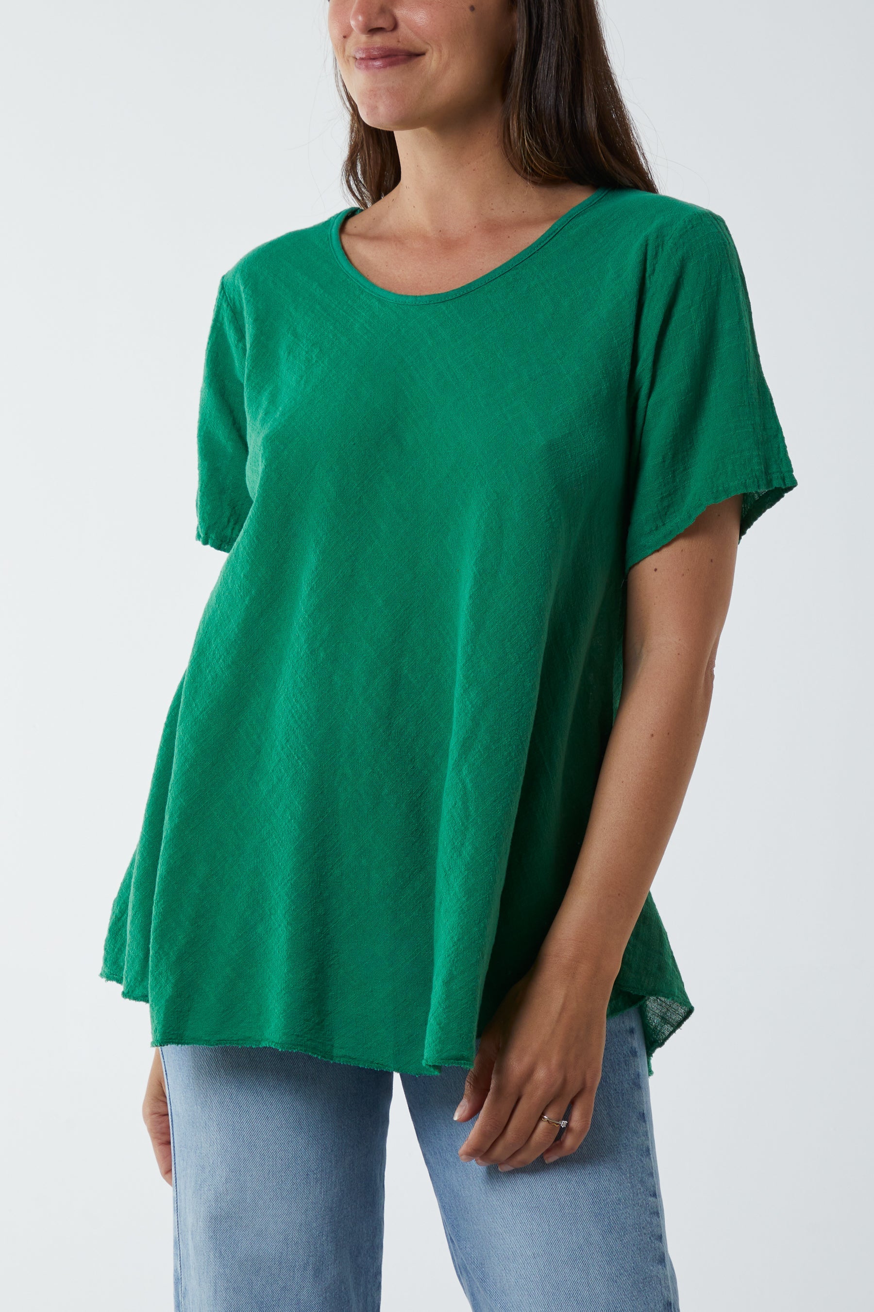 Round Neck Short Sleeve Cotton T-Shirt T-shirts WearAll Jade One Size