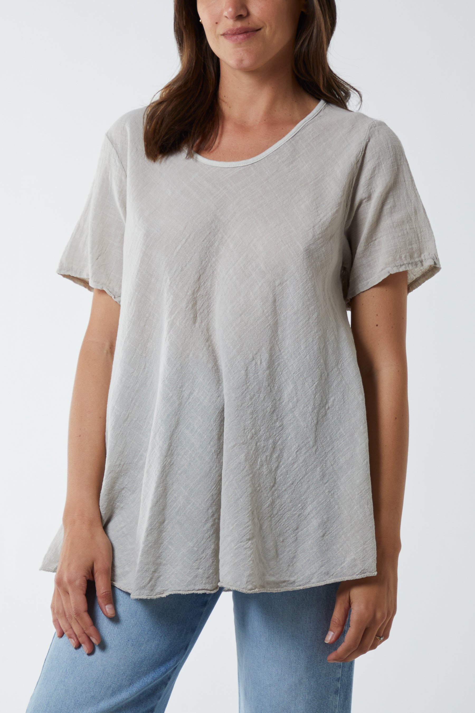 Round Neck Short Sleeve Cotton T-Shirt T-shirts WearAll Stone One Size