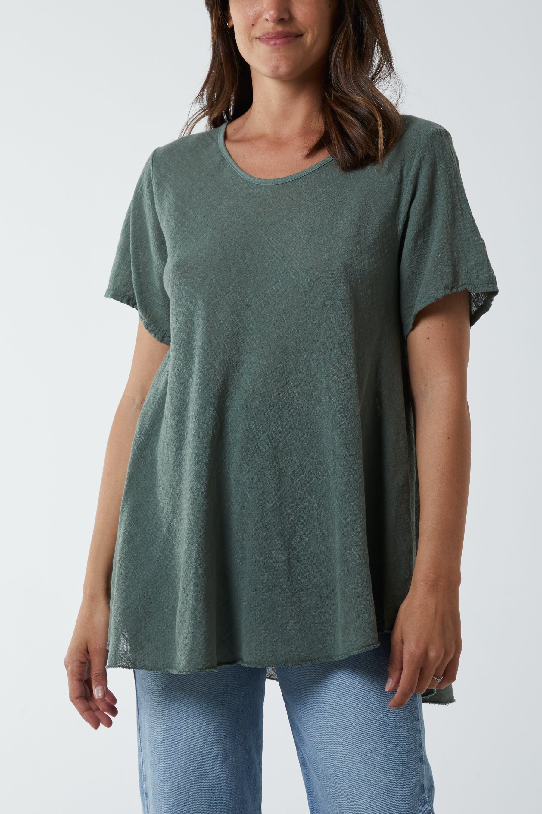 Round Neck Short Sleeve Cotton T-Shirt T-shirts WearAll Khaki One Size