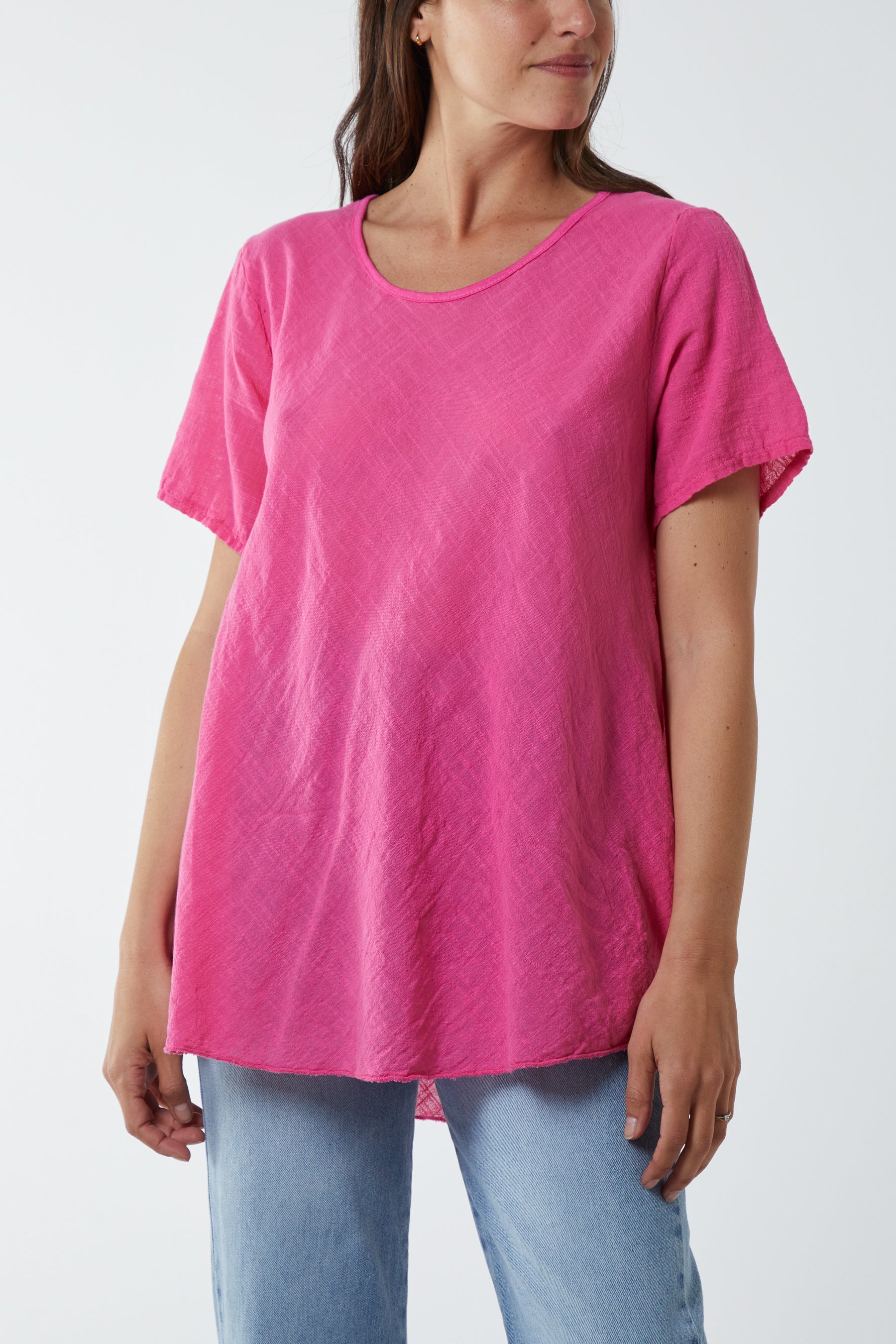 Round Neck Short Sleeve Cotton T-Shirt T-shirts WearAll Pink One Size
