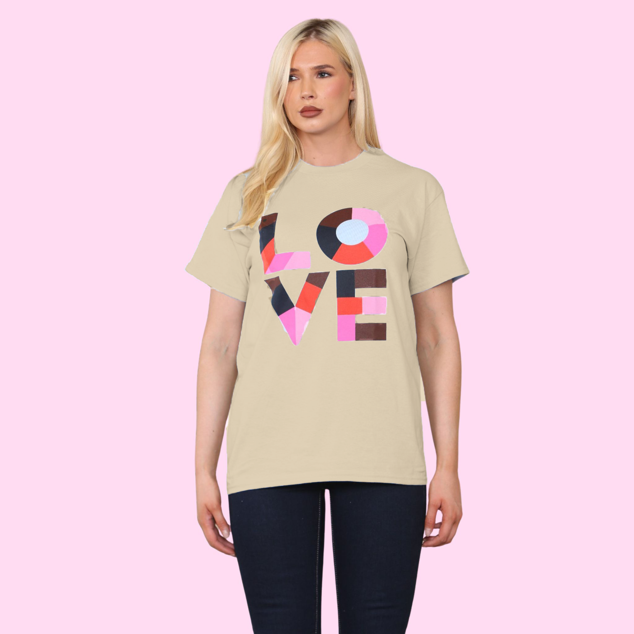 Love Printed T-Shirt Shirts WearAll Beige 8