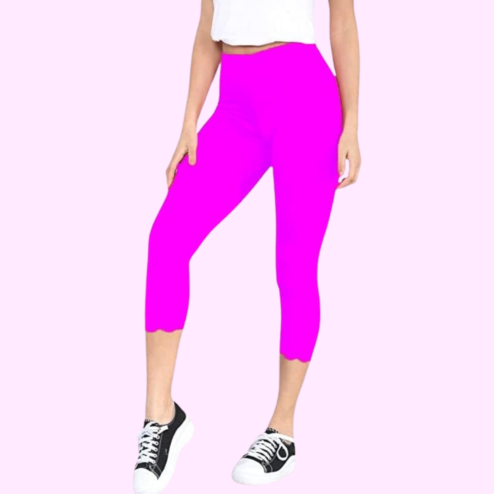 Capri 3/4 Lace Trim Leggings Leggings WearAll Neon Pink 8-10