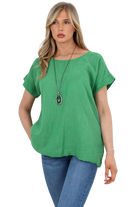 Italian Short Sleeve Necklace Top Tops WearAll Green 8-10