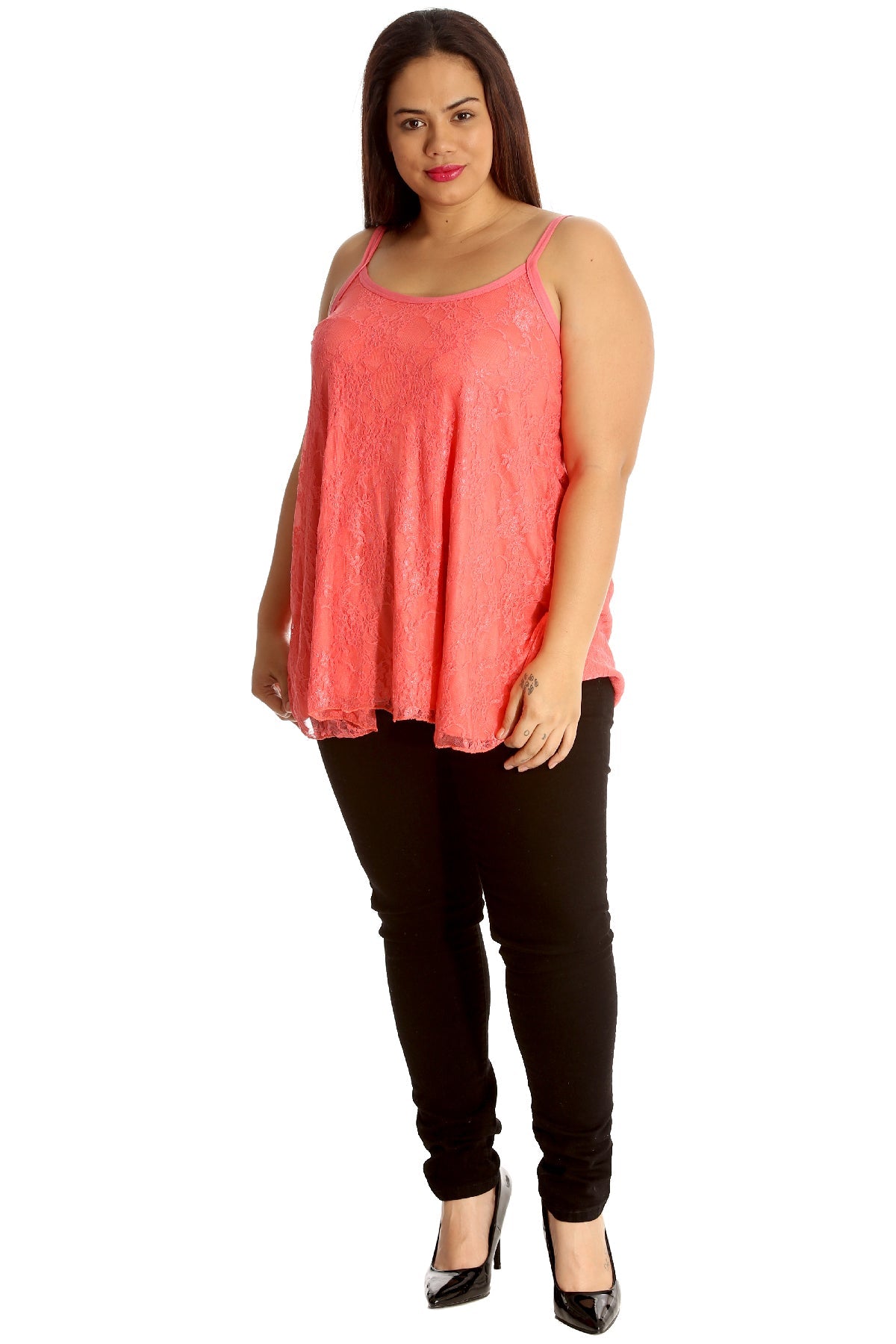 Lace Chiffon Sheer Lined Swing Vest Tops WearAll