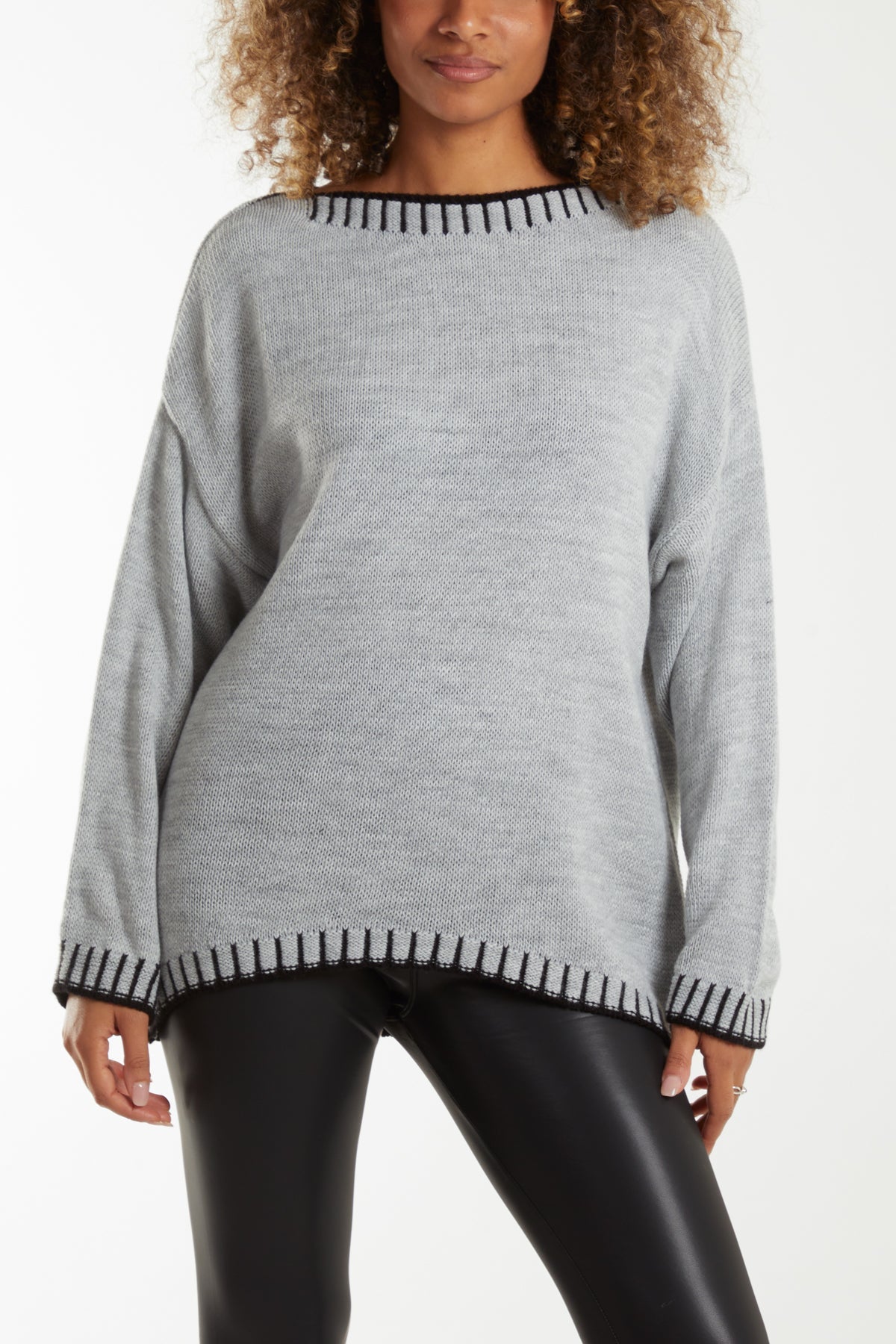 Stitch Edge Round Neck Jumper Jumpers WearAll Grey One Size