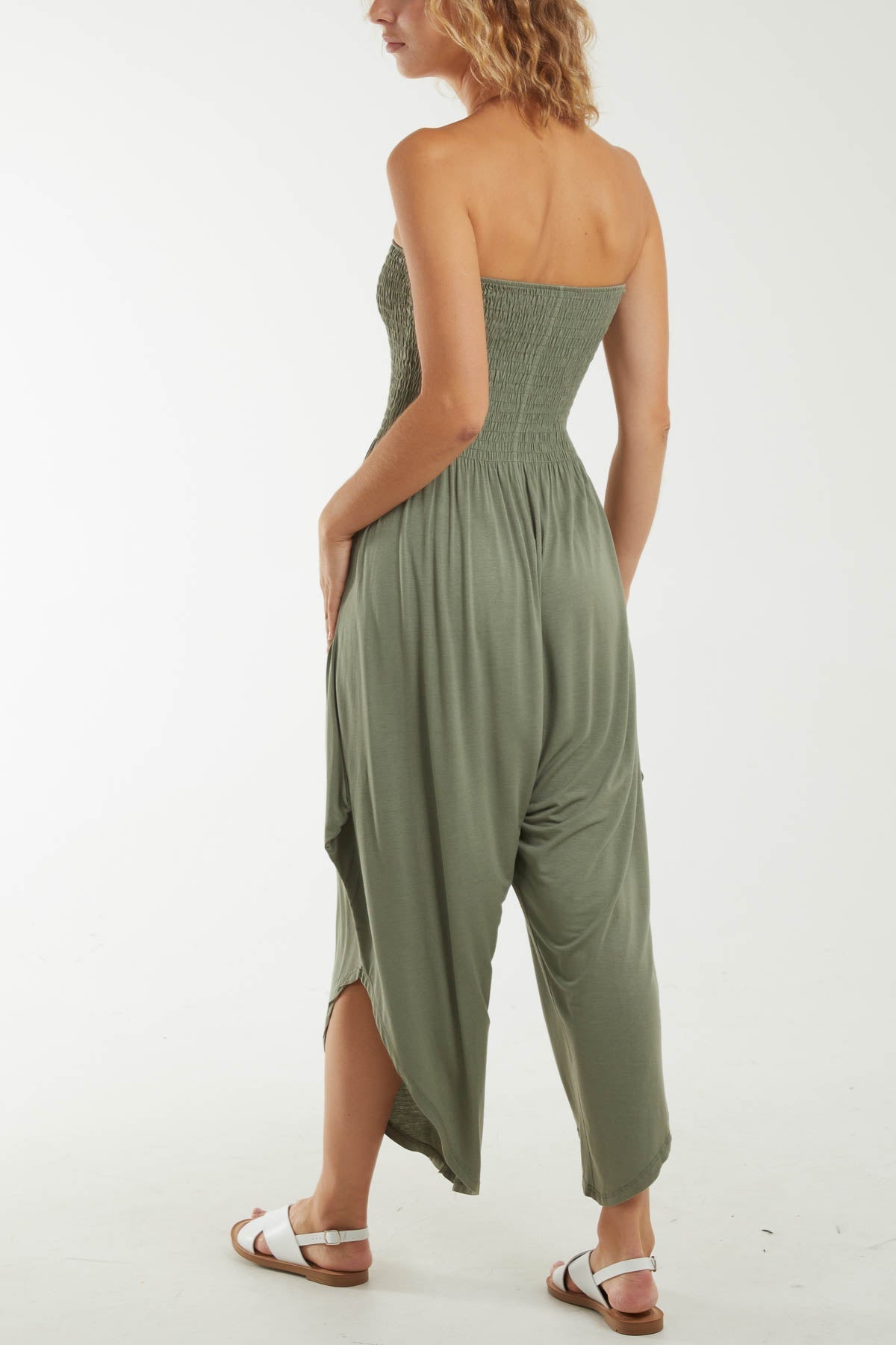 Shirred Top Asymmetric Hem Strapless Jumpsuit Dresses WearAll