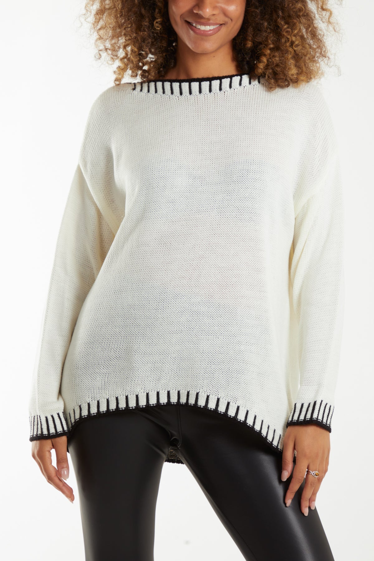 Stitch Edge Round Neck Jumper Jumpers WearAll Cream One Size