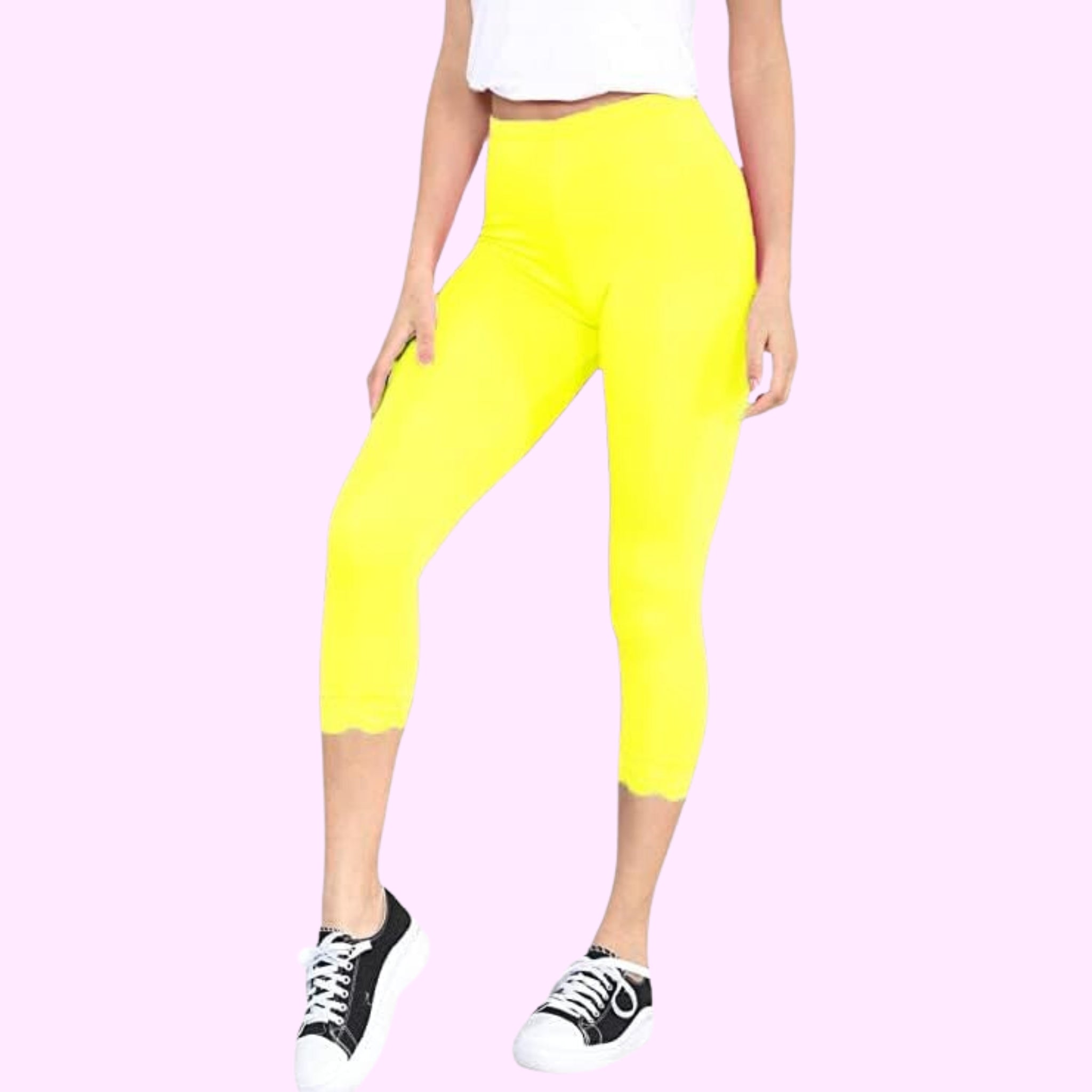 Capri 3/4 Lace Trim Leggings Leggings WearAll Neon Yellow 8-10