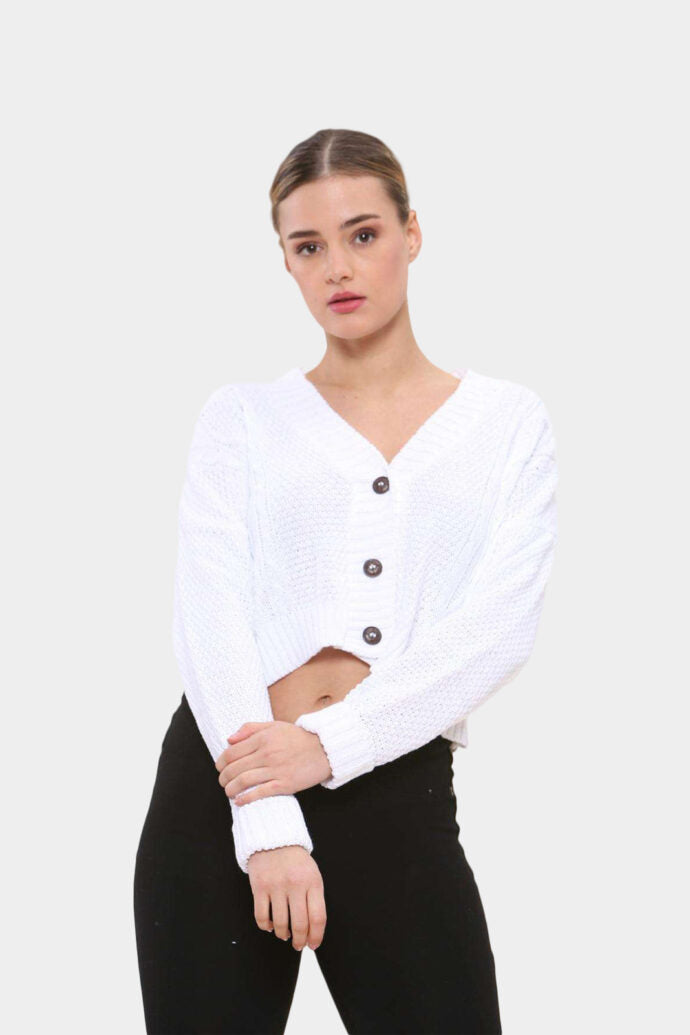 Long Sleeve Cropped Cardigan Jumper & Cardigan WearAll Cream 8-10