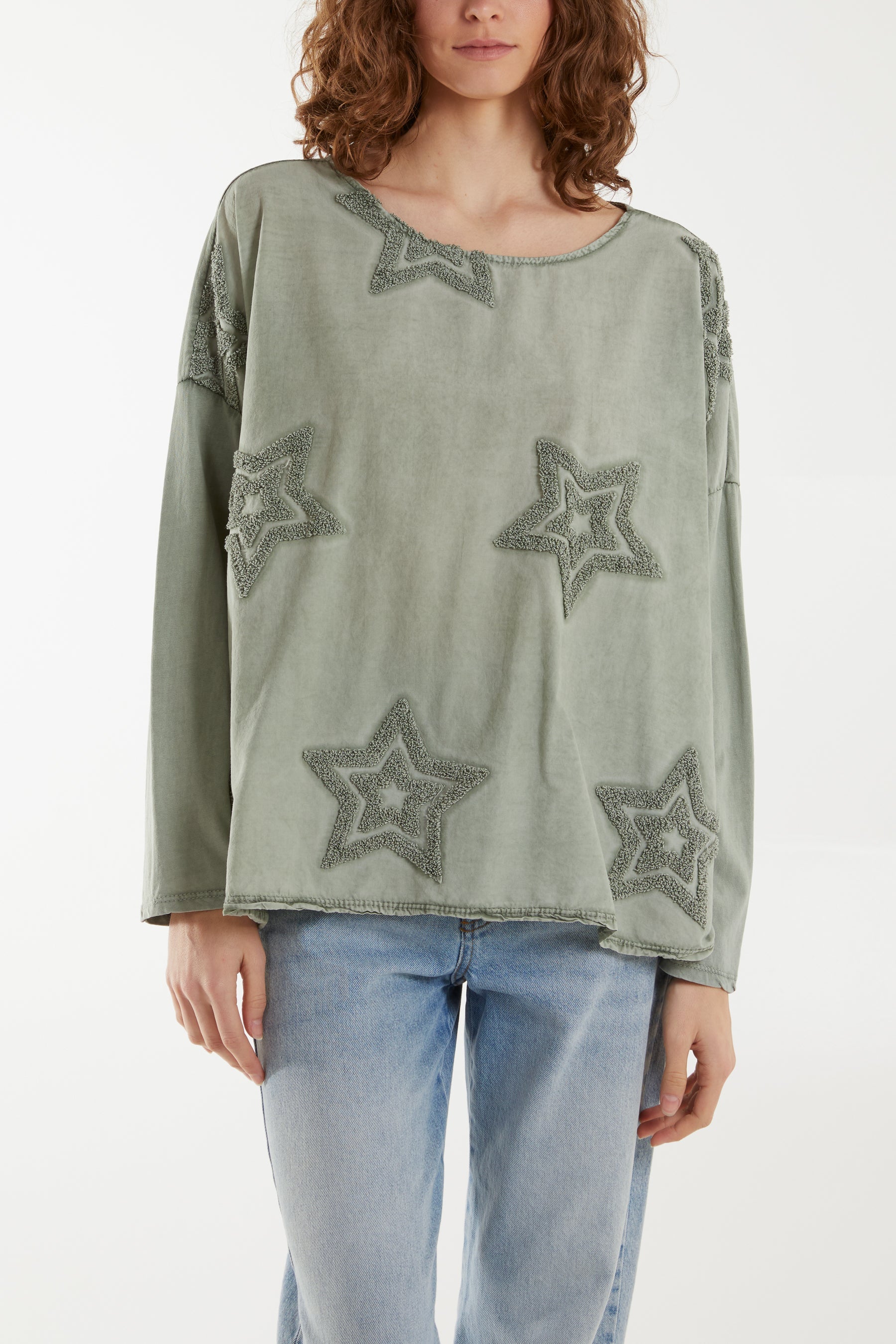 Flocking Double Star Top Tops WearAll Khaki One Size