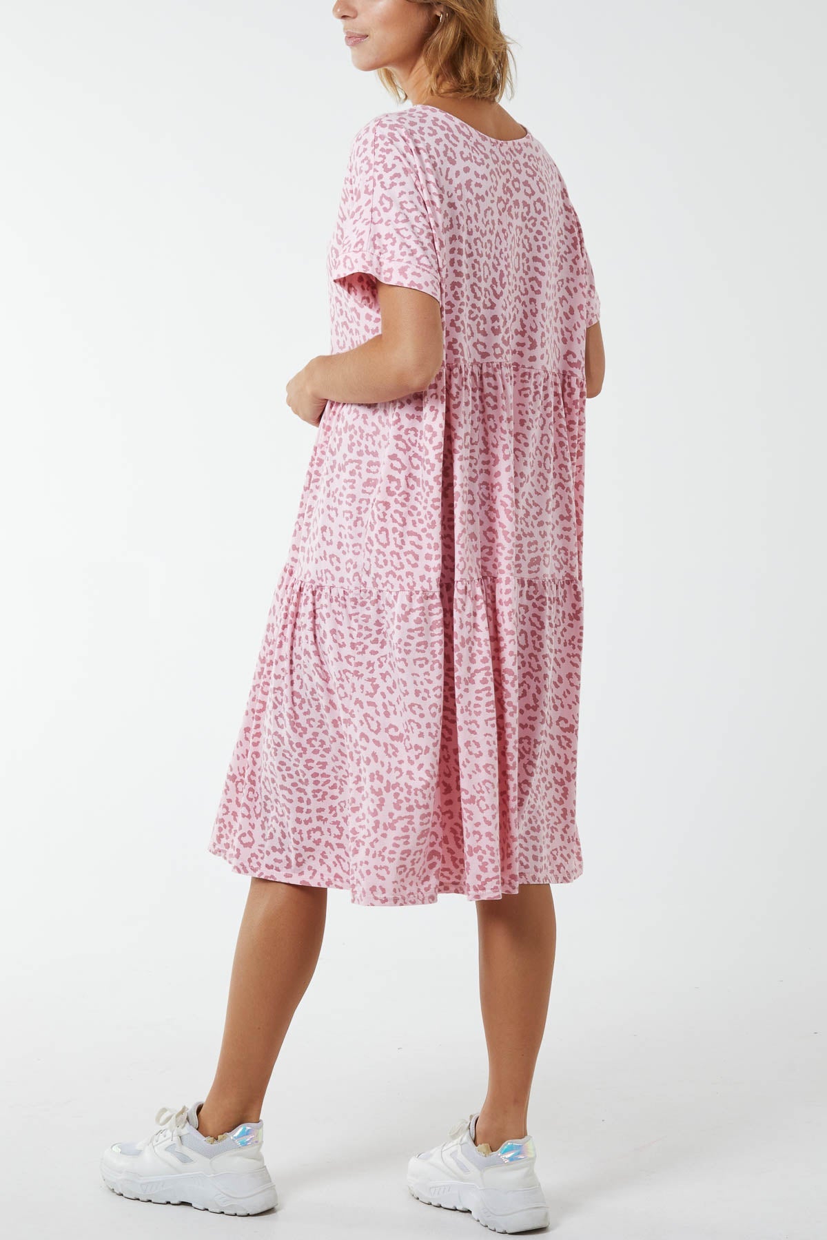 Scoop Neck Leopard Print Midi Tiered Dress DMF2 WearAll