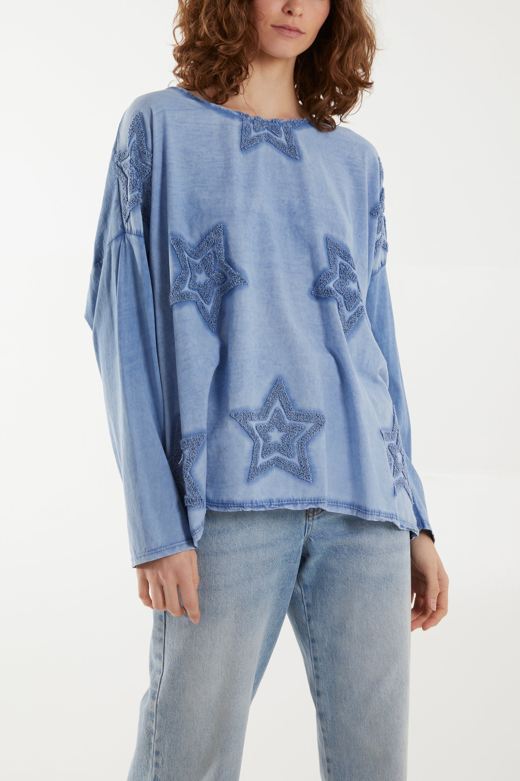 Flocking Double Star Top Tops WearAll Denim One Size
