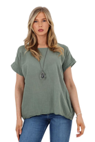 Italian Short Sleeve Necklace Top Tops WearAll Khaki 8-10