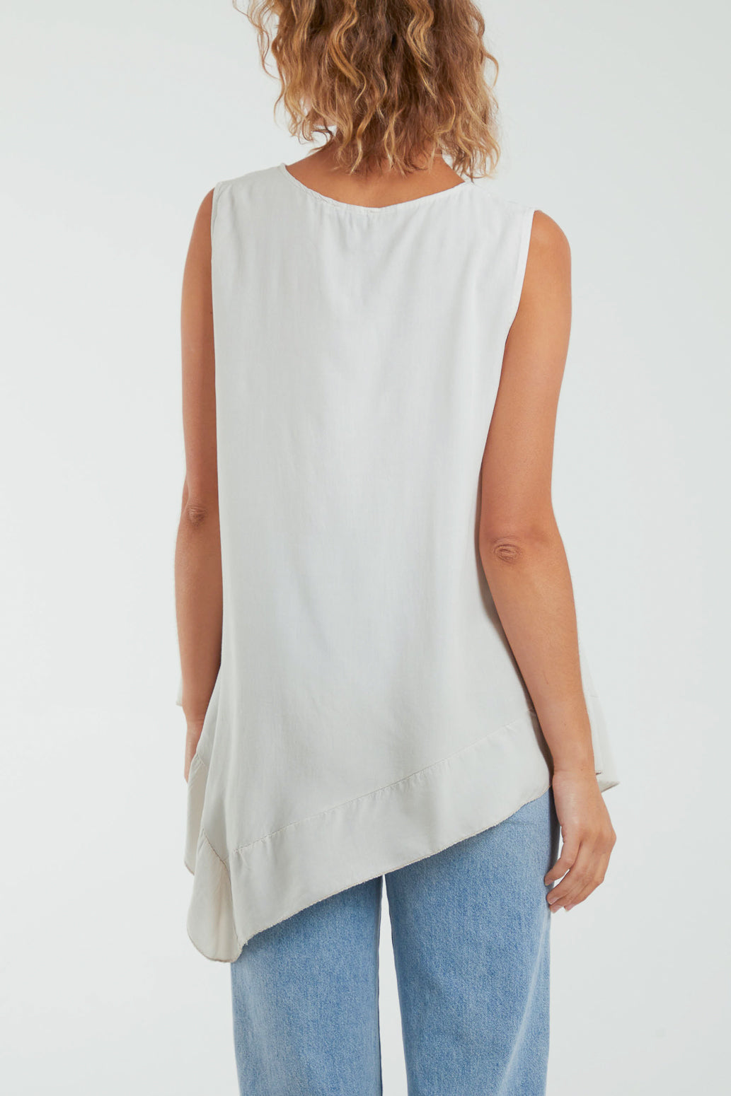 Sleeveless Asymmetric Frill Hem Necklace Top Tops WearAll