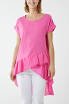 Oversized Dip Hem Cotton Blouse Blouses WearAll Hot Pink One Size