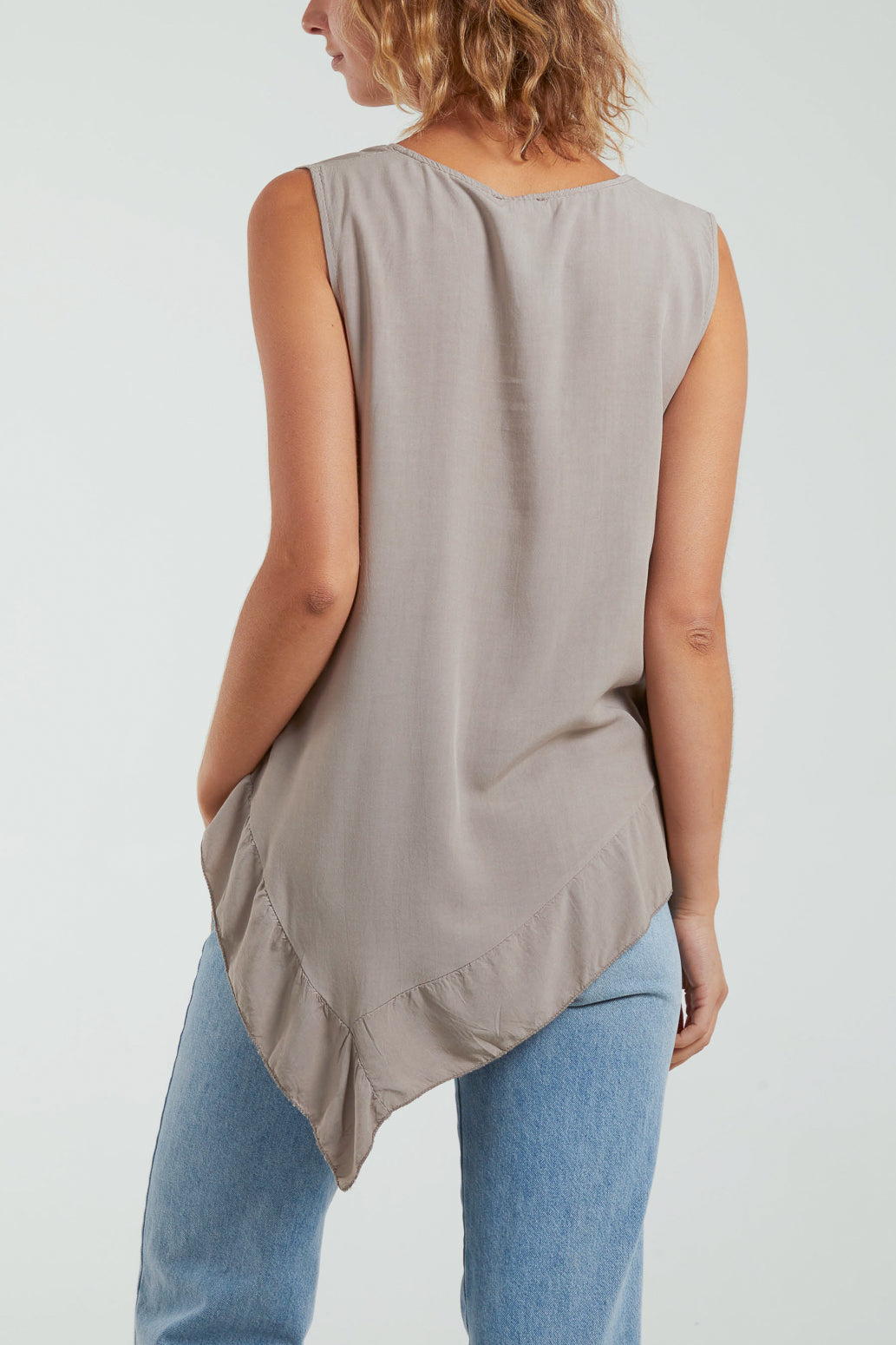 Sleeveless Asymmetric Frill Hem Necklace Top Tops WearAll