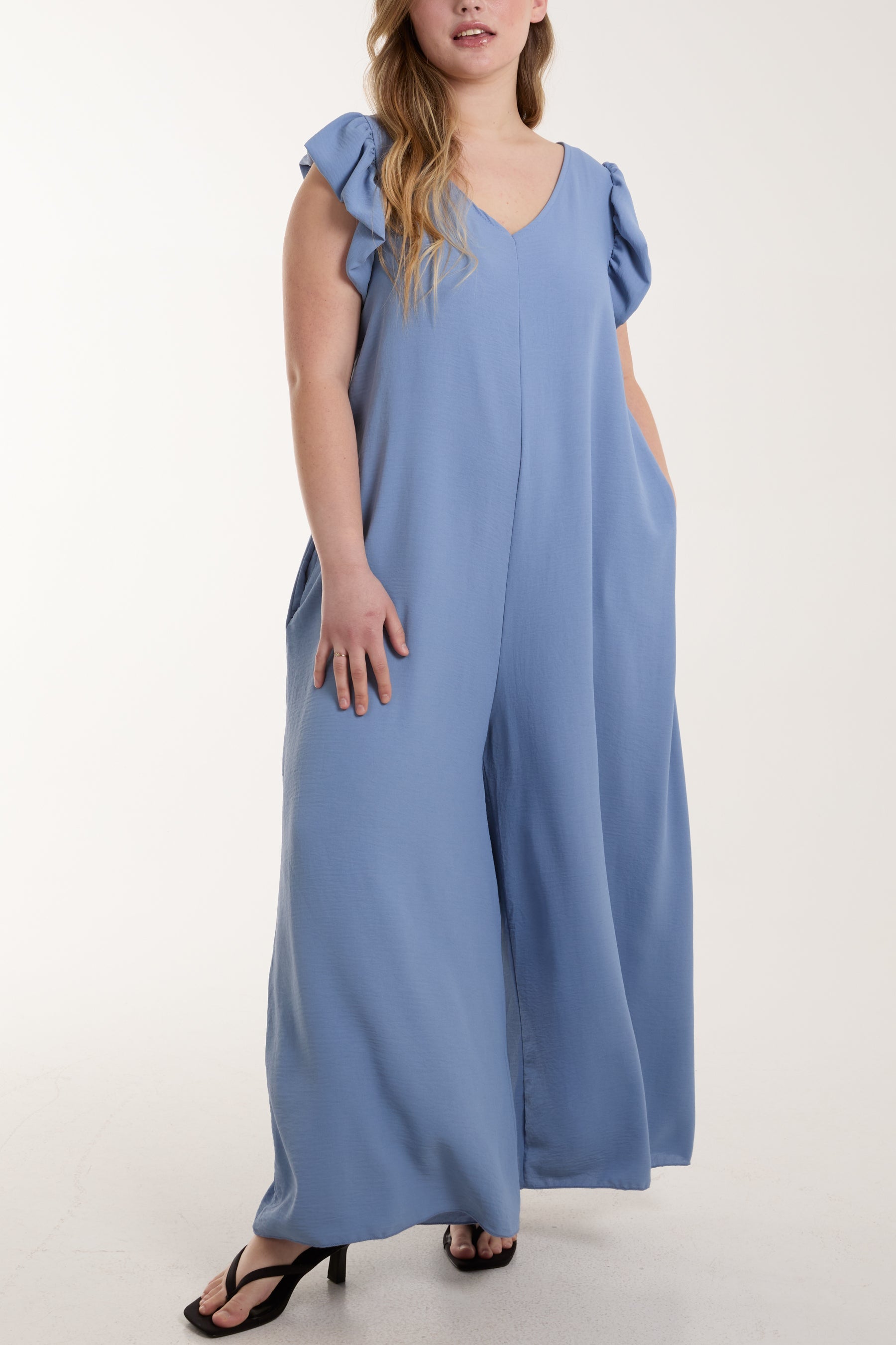 Ruffle Sleeve Wide Leg Jumpsuit Jumpsuits WearAll Denim One Size