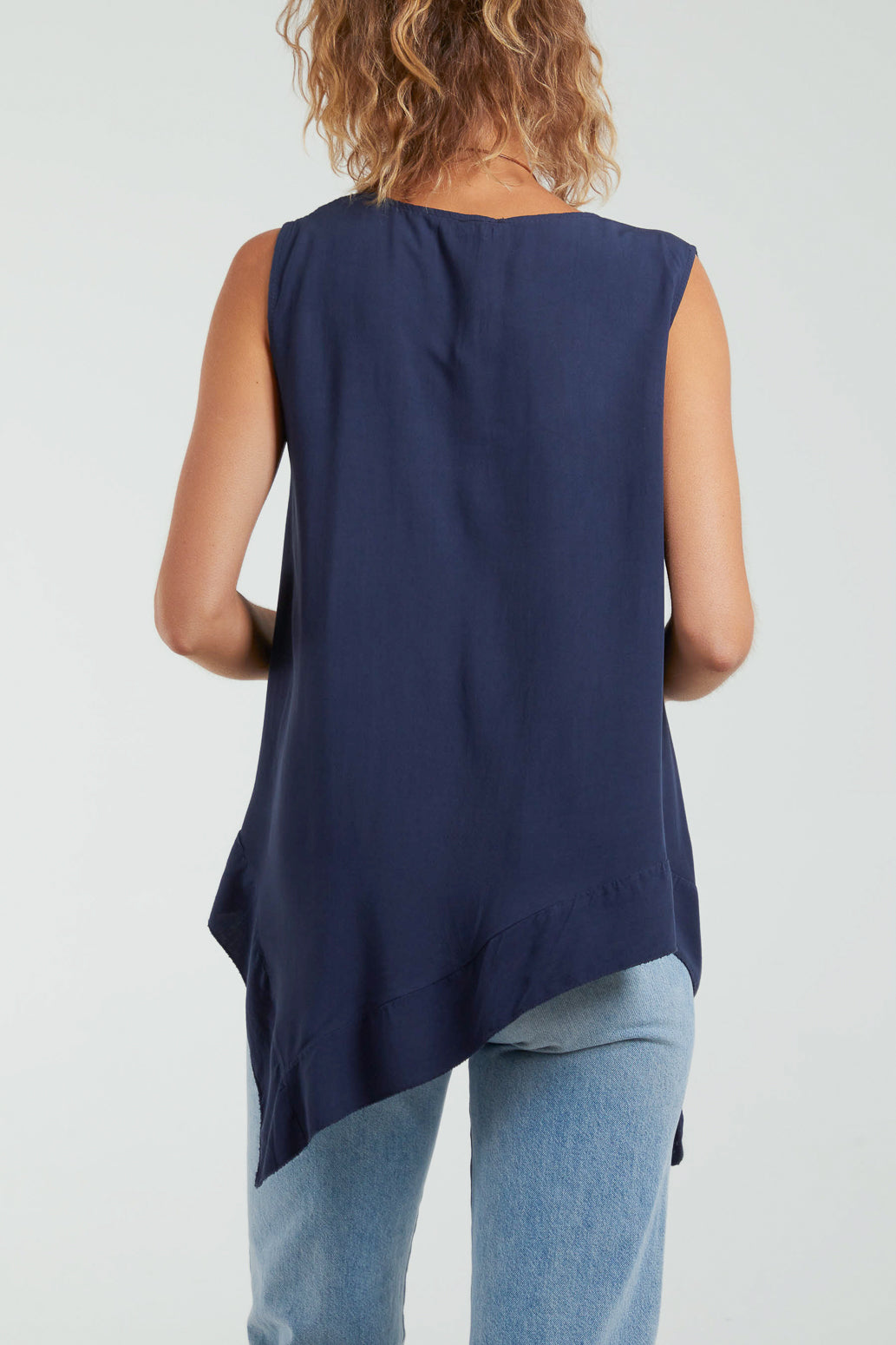 Sleeveless Asymmetric Frill Hem Necklace Top Tops WearAll