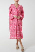 Mosaic Pattern Tunic Midi Dress DMF2 WearAll Hot Pink One Size