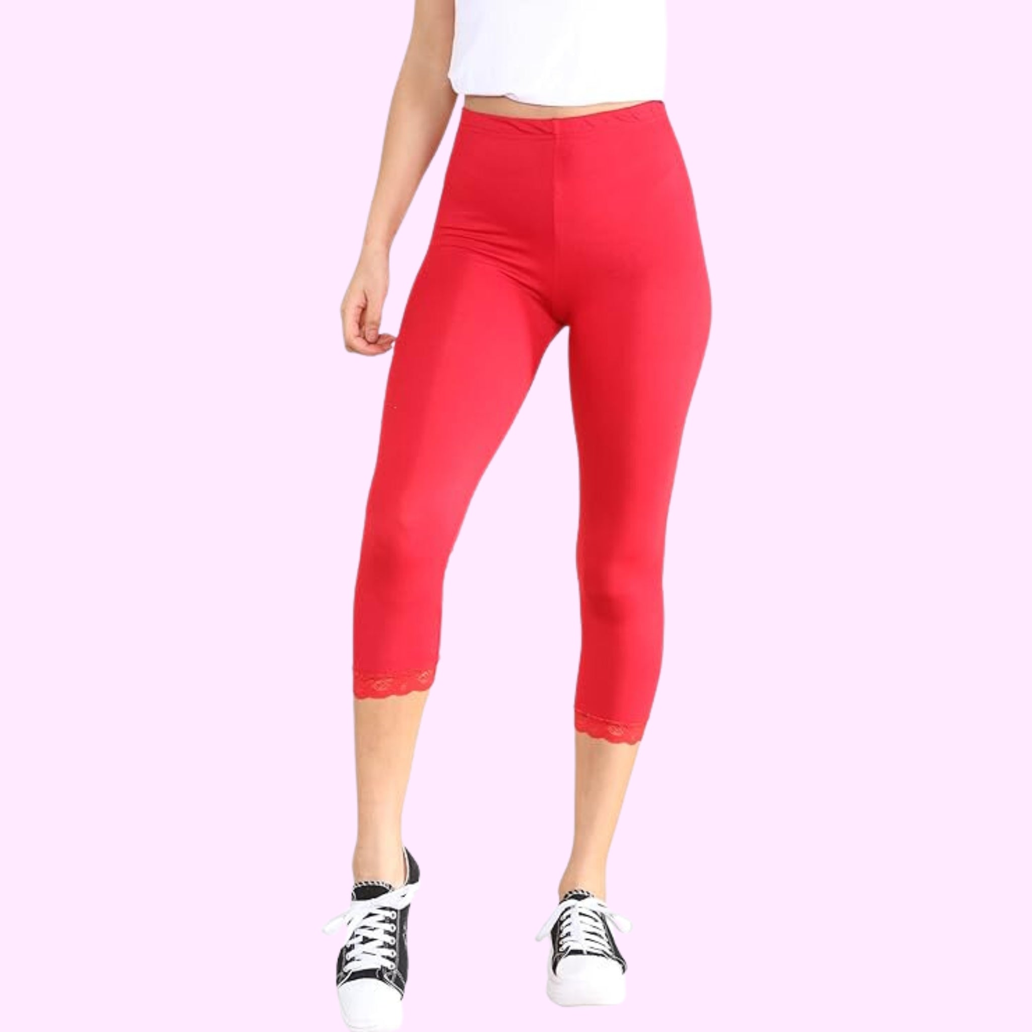 Capri 3/4 Lace Trim Leggings Leggings WearAll Red 8-10