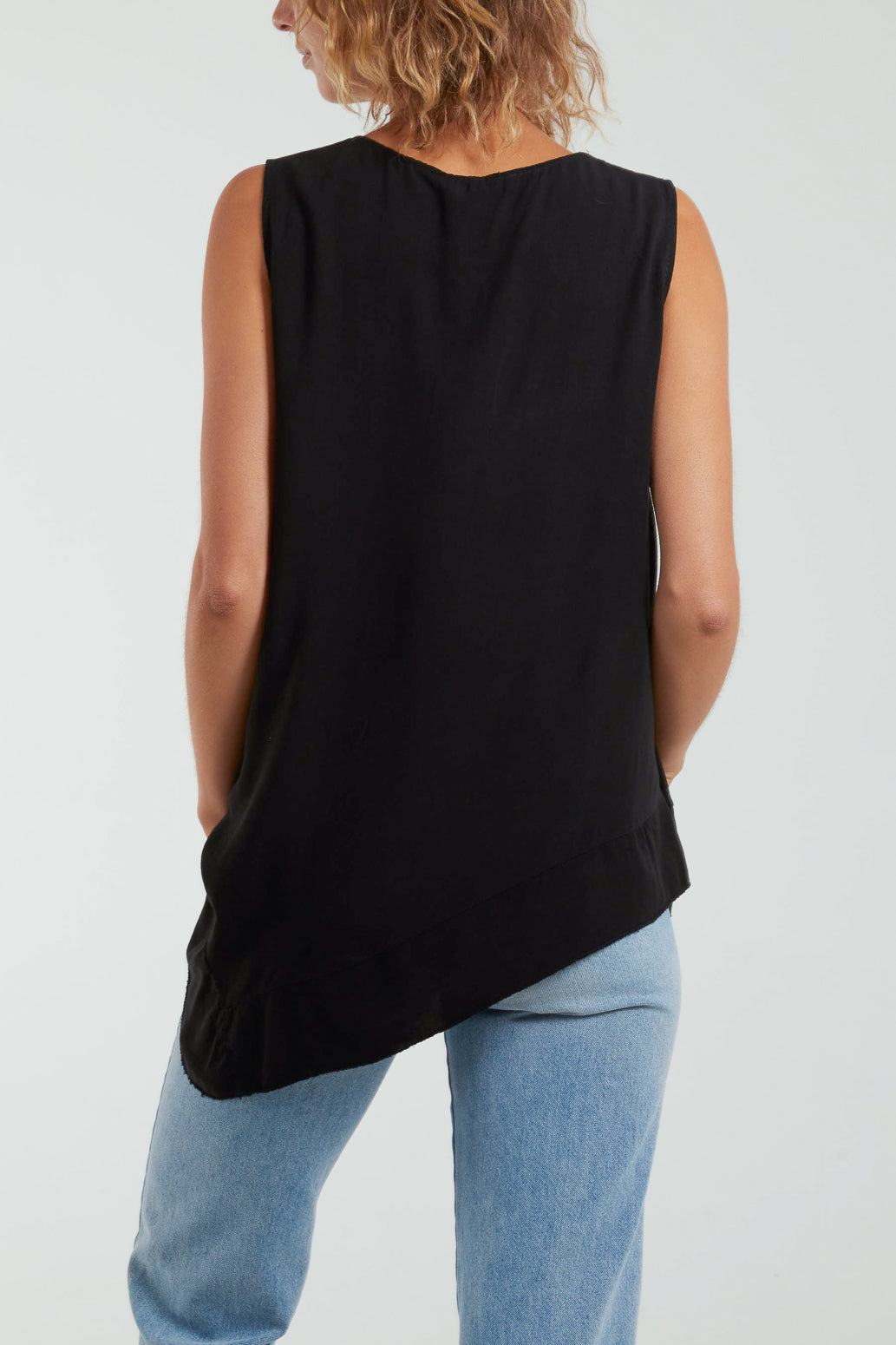 Sleeveless Asymmetric Frill Hem Necklace Top Tops WearAll