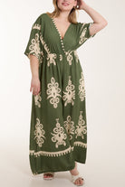 Printed V-Neck Wide Leg Jumpsuit Jumpsuits WearAll Khaki One Size