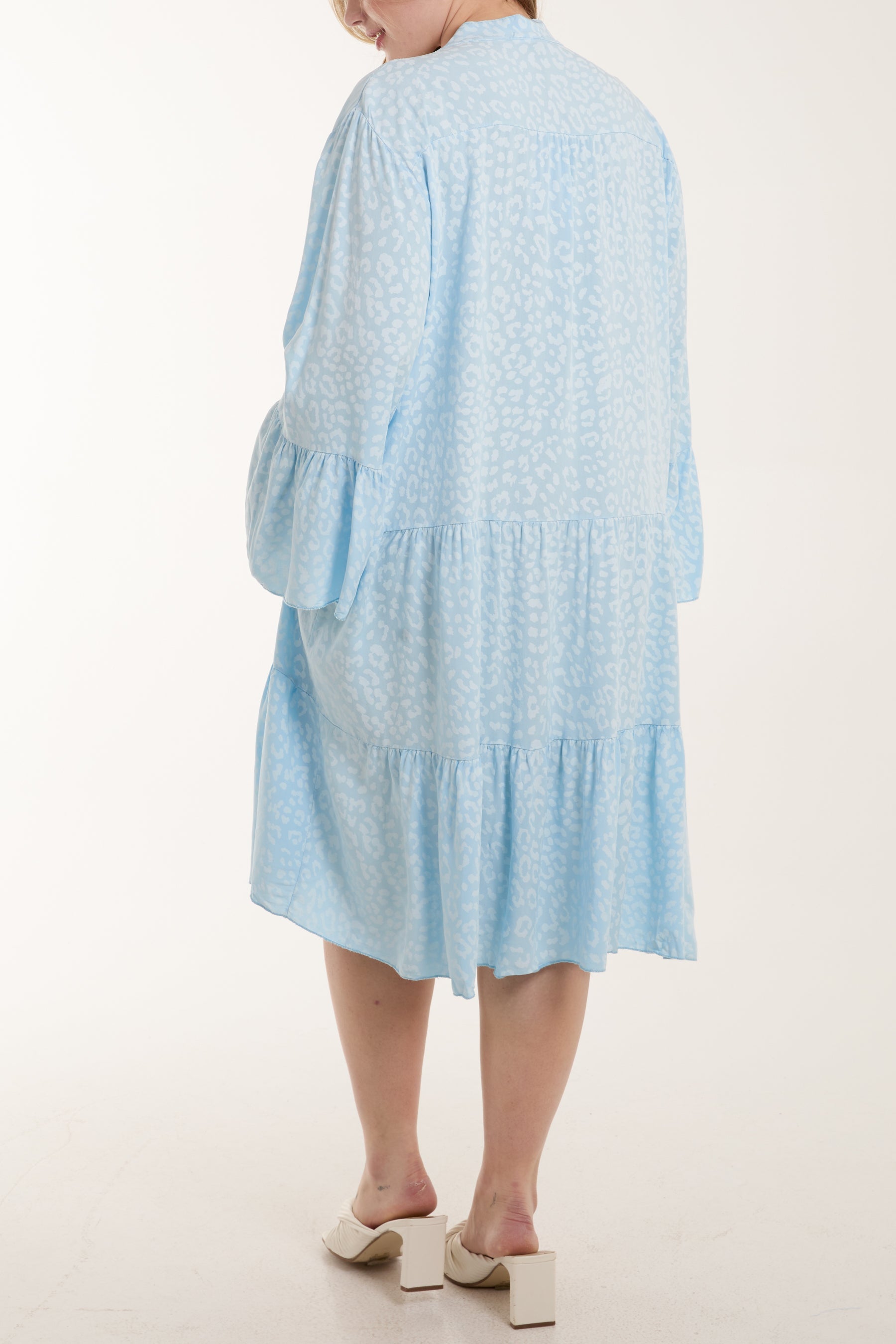 Leopard Print Long Sleeve Tiered Mini Dress Dresses WearAll