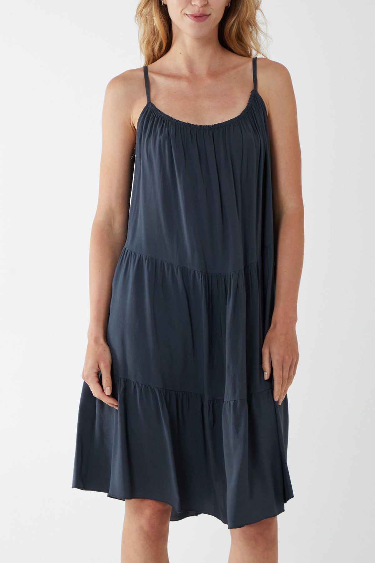 Cami Strap Tiered Smock Dress DMF2 WearAll Dark Grey One Size