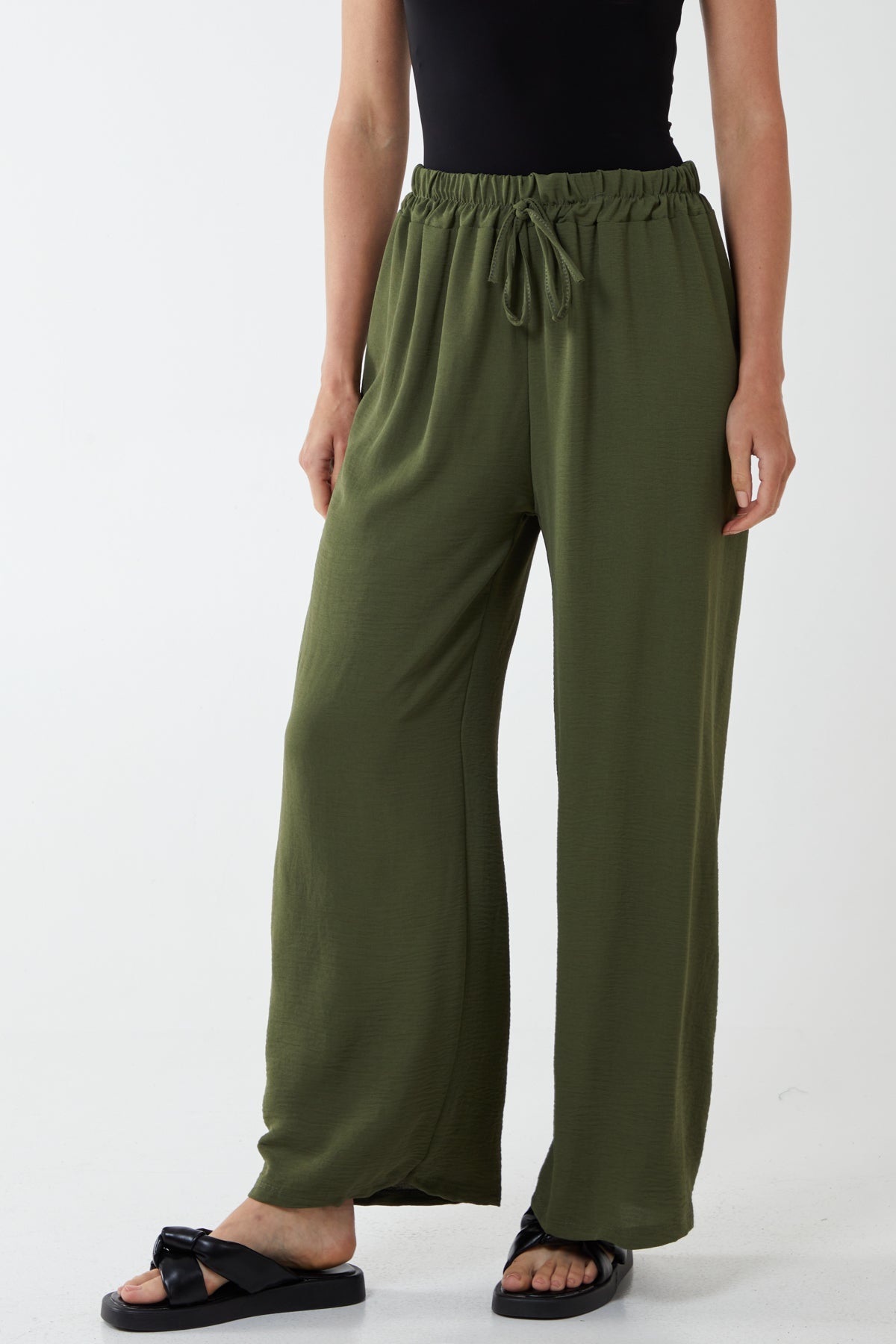 Drawstring Viscose Crepe Trouser TRS1 WearAll Khaki One Size