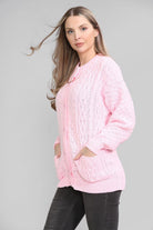 Chunky Cable Knit Long Sleeve Cardigan cardigan WearAll Baby Pink 16-18
