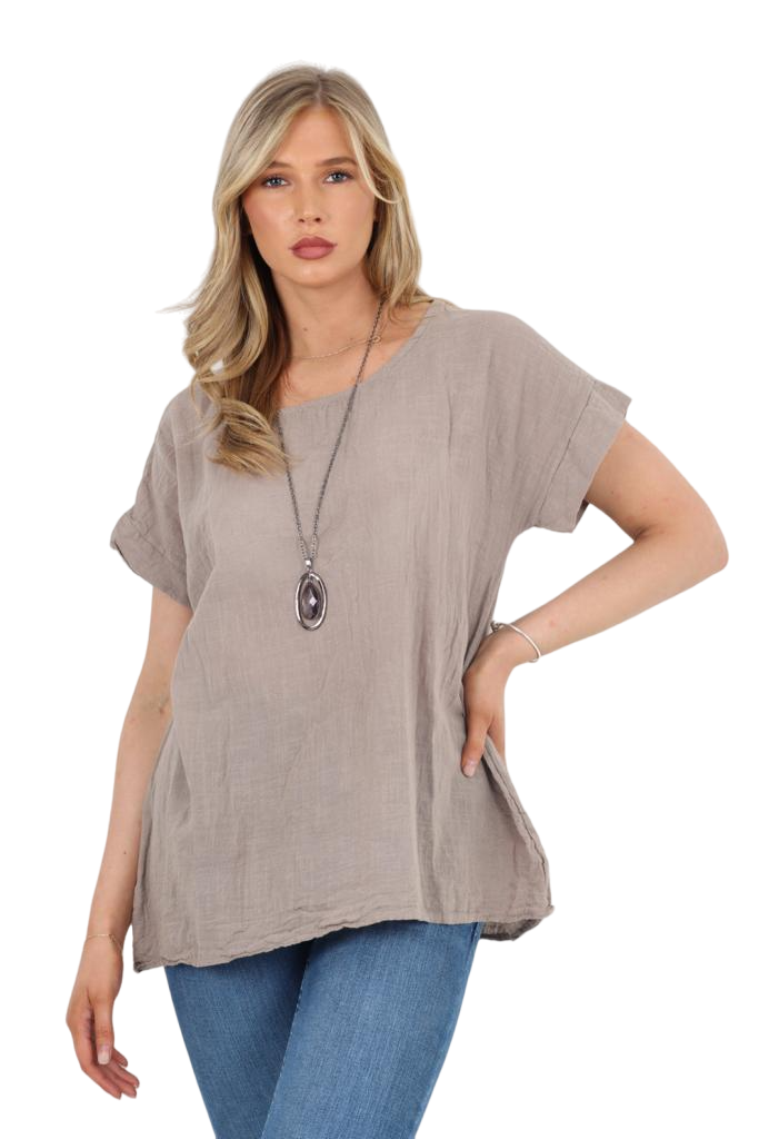 Italian Short Sleeve Necklace Top Tops WearAll Mocha 8-10