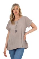 Italian Short Sleeve Necklace Top Tops WearAll Mocha 8-10
