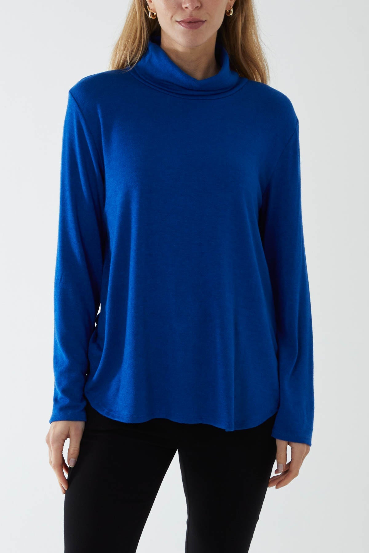 Roll Neck Fine Knit Jumper JMF1 WearAll Royal Blue One Size