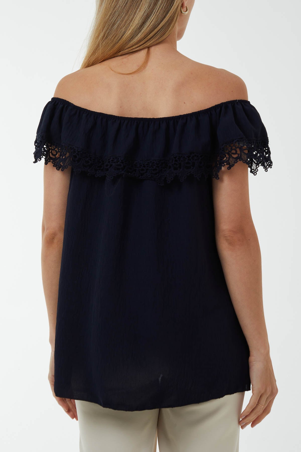 Laced Detail Frill Bardot Top Tops WearAll