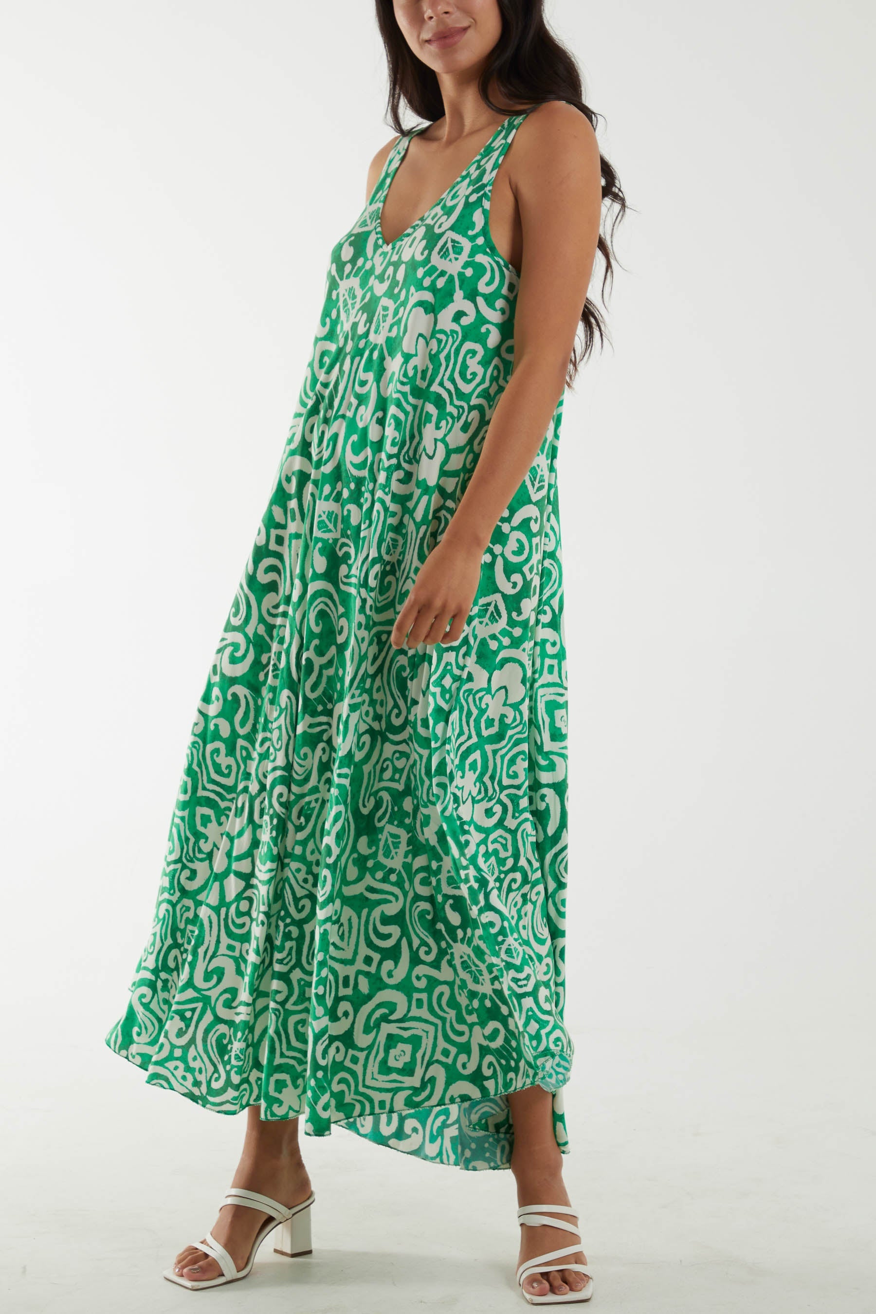 Sleeveless Abstract Print Maxi Dress Dresses WearAll Jade One Size