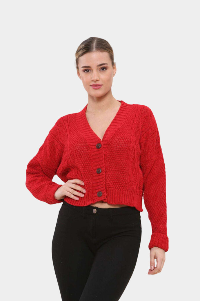 Long Sleeve Cropped Cardigan Jumper & Cardigan WearAll Red 8-10