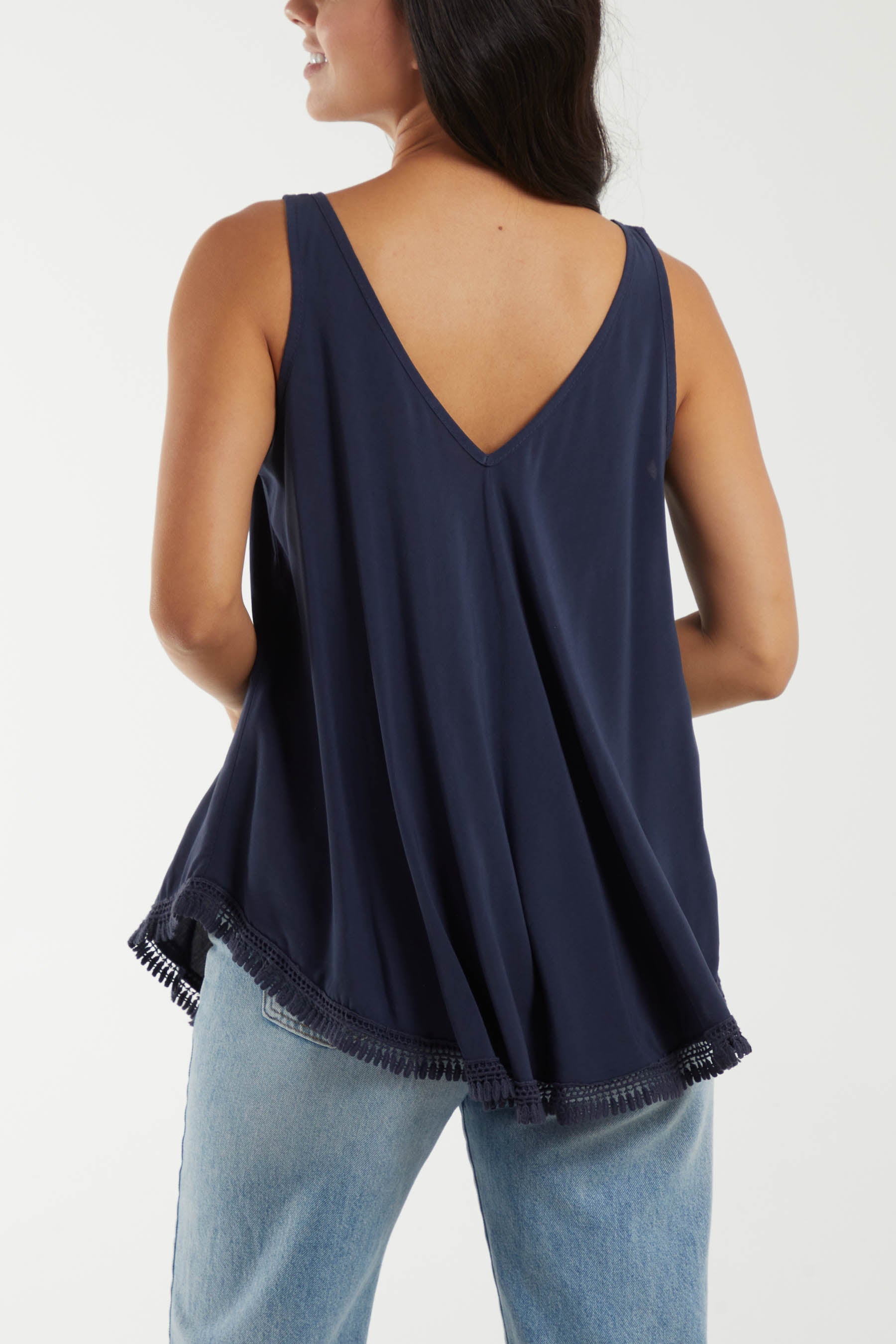 Tassel Hem V-Neck Vest Tops WearAll